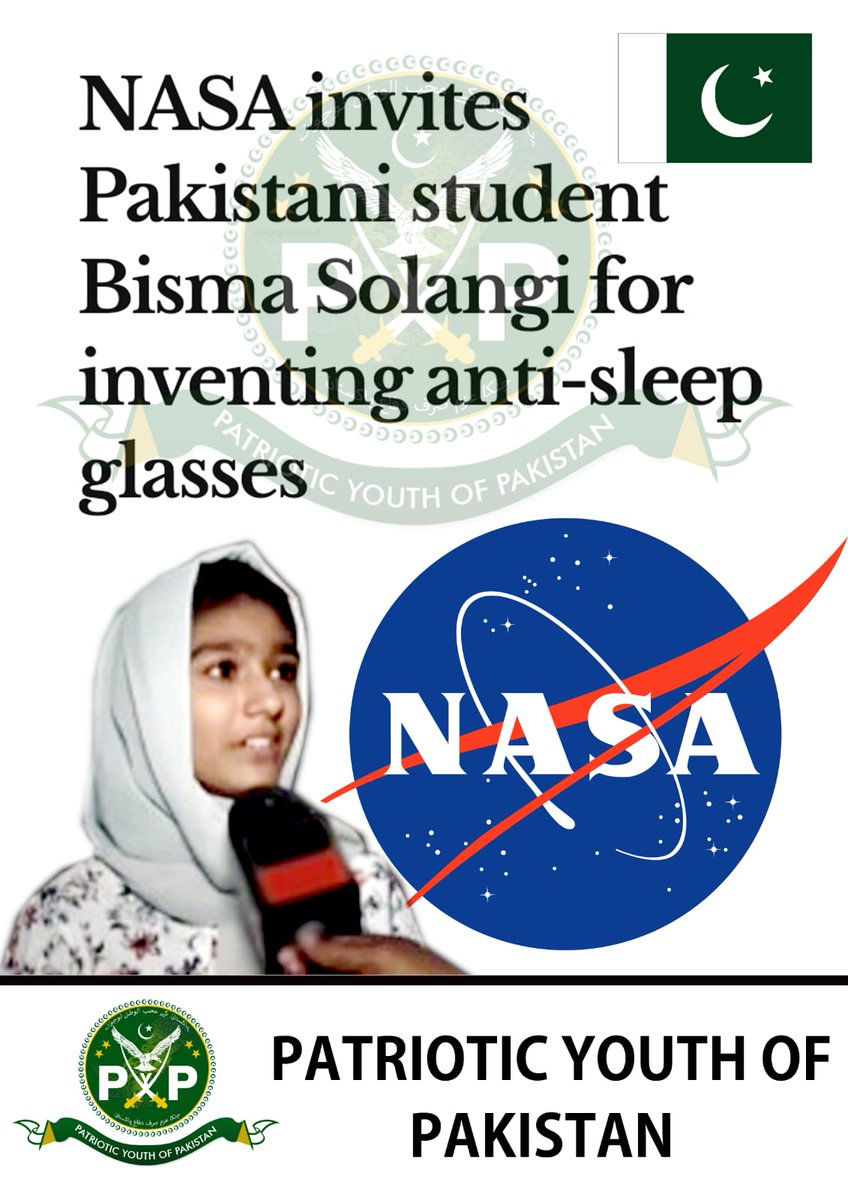 moosa_razzaq1's tweet photo. A Pakistani student Bisma Solangi has made the nation proud as the National Aeronautics and Space Administration (#NASA) acknowledged her remarkable invention. 

#BismaSolangi #Sindh #NASA #Anti #AntiSleepGlasses #Driving #America #Sindhi #Proud #Pakistani #Karachi #PYP https://t.co/VoVevrChnR