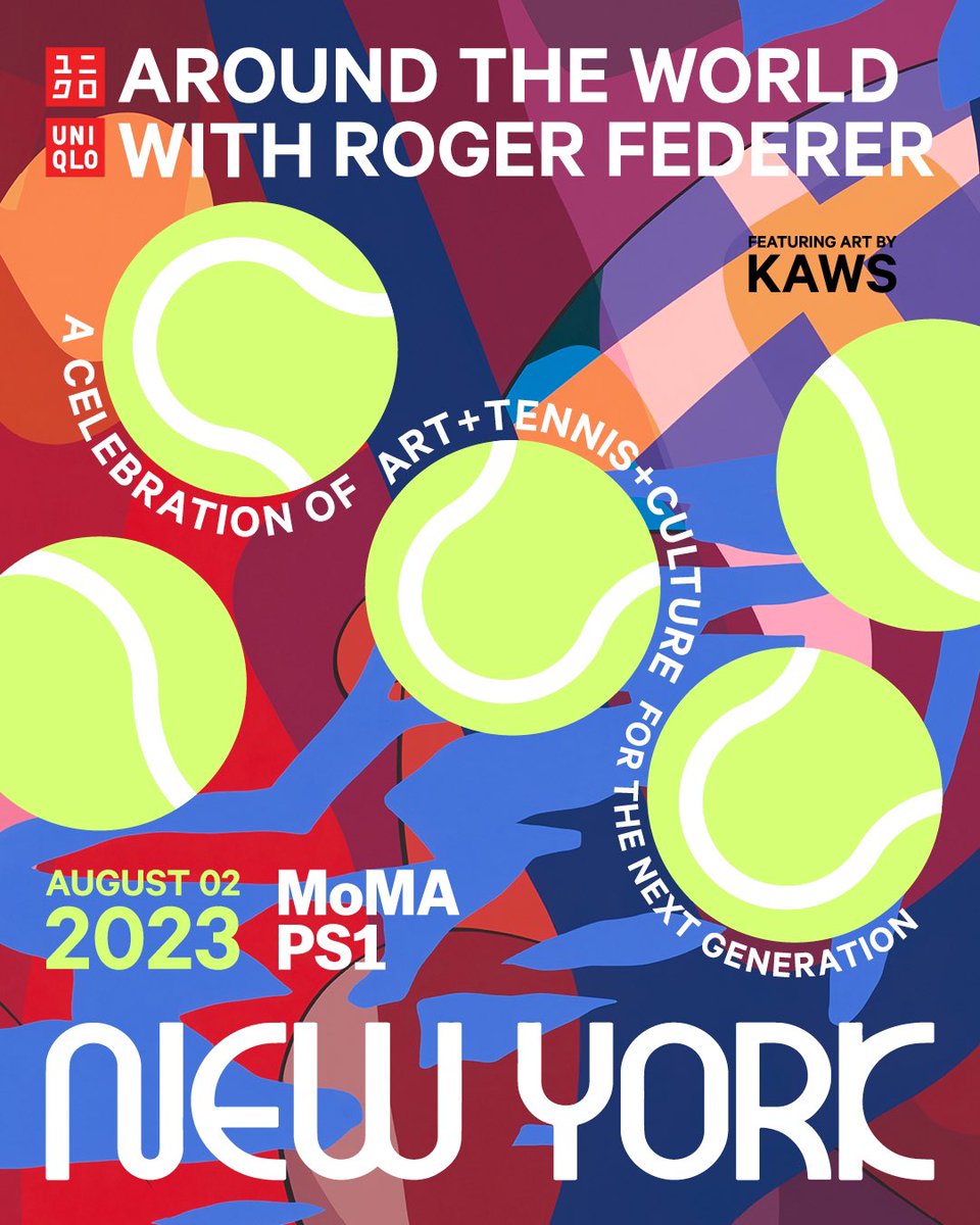 UQAmb_Sports's tweet photo. Roger returns to New York!
Around the World with Roger Federer kicks off in NYC on August 2. 

A full-size tennis court will take over the MoMA PS1 courtyard, with surface artwork contributed by acclaimed artist KAWS to support the Around the World with Roger Federer project. https://t.co/PRz96SCFVi