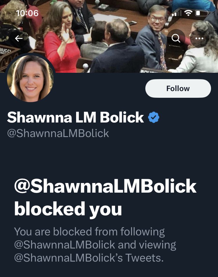 I used to be
 #BlockedByBolick

Then I was #UnblockedByBolick

Now I am back to being #BlockedByBolick