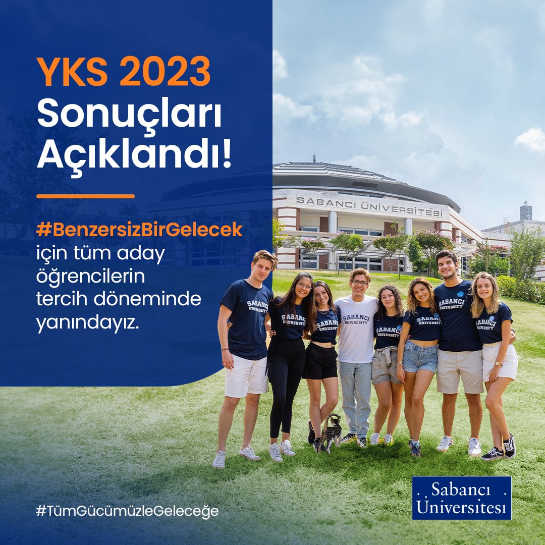 #YKS2023 sonuçları açıklandı! 📣
Sabancı Üniversitesi olarak geleceği ve kariyeri için benzersiz bir tercih yapmak isteyen tüm aday öğrencilerin tercih döneminde yanındayız. 💙
Tanıtım ekibimizle birebir görüşmeler, kampüs turları ve programlar hakkında detaylı bilgi almak için 4