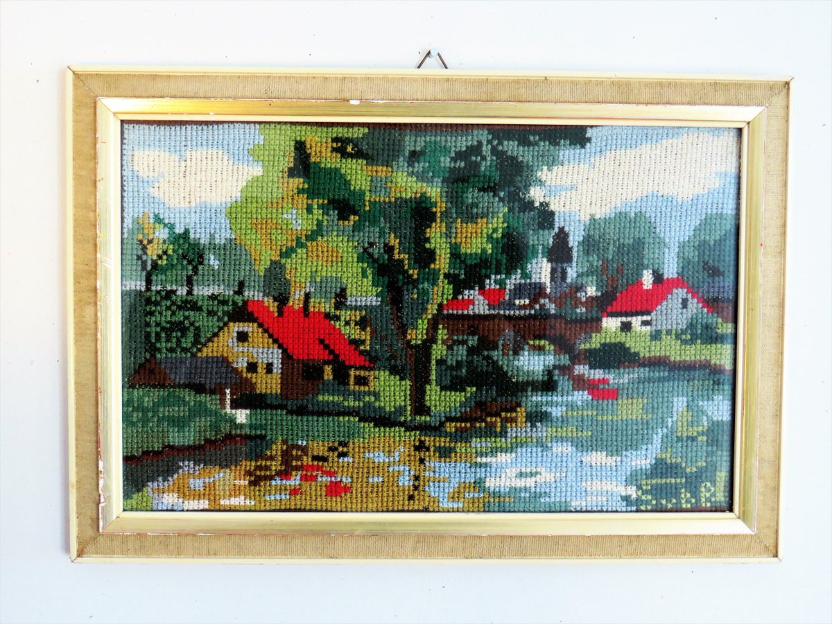 MaLanterne's tweet photo. Vintage Needlepoint Canvas Framed Under Glass, Needlework Embroidery, Rectangular Wooden Frame, Countryside Decor, Made in France, 70s https://t.co/69UQVLj1wC #Summerdress #Holidays #Fashion #Free shipping #Vintage #Retro #Music #Sales #CountrysideDecor https://t.co/DWqgFys0YN