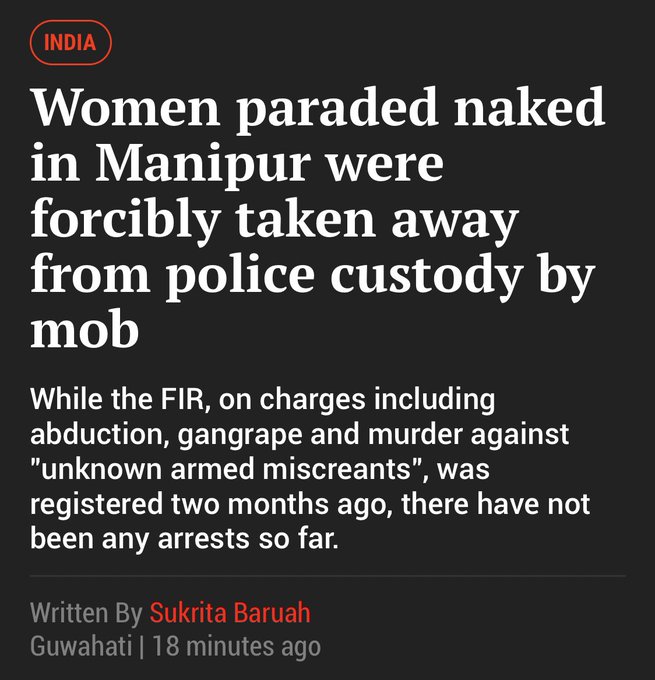 Zogam_Mosi's tweet photo. Manipur Police Were Present, But Didn't Help Us': Women in Harrowing Video Tell 'The Wire.

The harrowing testimonies of the Zomi-Kuki survivors reveal the disturbing truth about the involvement of @manipur_police  in the violence against our Zomi-Kuki community. It's deeply disheartening to hear that they merely watched without intervening as the atrocities unfolded, leading to the loss of innocent lives.

Such callous behavior by the police is unacceptable, and immediate action must be taken against the responsible authorities. Manipur CM must be held accountable for the inaction and PRESIDENT'S RULE must be imposed to restore law and order in the state.

We demand justice for the victims and a safer environment for our community. 

Must Read: https://t.co/KbdXADh9Ut

#JusticeForZomiKuki #EndViolenceInManipur #Presidentsrule #PresidentRule_Manipur #SeparateAministration #SeparateAdministrationOnlySolution #ManipurViolence #Manipur #ManipurOnFire #ManipurRiots #ManipurHumanRightsCommission #ManipurNews #tribals #SaveManipurTribals #tribalunity #tribal #HumanRightsViolations #HumanRights #MeiteisTerrorist 

@UN @UNICEFIndia @UNICEF @UNHumanRights @humanrights1st @UN_HRC @IHRCEU @IHRCRFT @IndiaUNGeneva @hrw_espanol @ISHRglobal @OHCHRAsia @volker_turk  @RapporteurUn @MelissaFleming @IndianExpress @ndtv @thewire_in @KaranThapar_TTP @newslaundry @EastMojo @AJEnglish @ukhrultimes @BBCWorld @rashtrapatibhvn @PMOIndia @HMOIndia @KimHaokipINC @TribalAffairsIn @narendramodi @INCIndia @min_homeaffairs @TheDeshBhakt @ThePrintIndia @TheQuint @CNN @ashoswai @rwac48 @jeegujja @AJENews @Jairam_Ramesh @afridahussai @jeegujja @IndiaTodayNE  @TribalArmy @paulphoenix1985 @HansrajMeena @BinaNepram @NBirenSingh