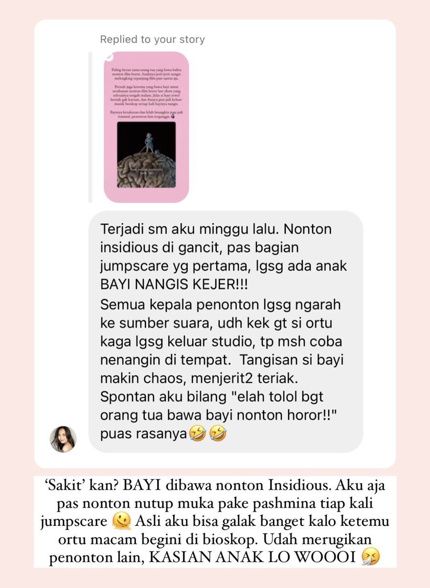 JennyJusuf's tweet photo. Lagi bahas ortu egois yang maksa bawa bayi/anak nonton horor (or film yang tidak pantas ditonton bocil) di bioskop. Gak mau emosi sendiri 🙃

Slide terakhir akan membuatmu naik darah wow! https://t.co/vBoZmofK99