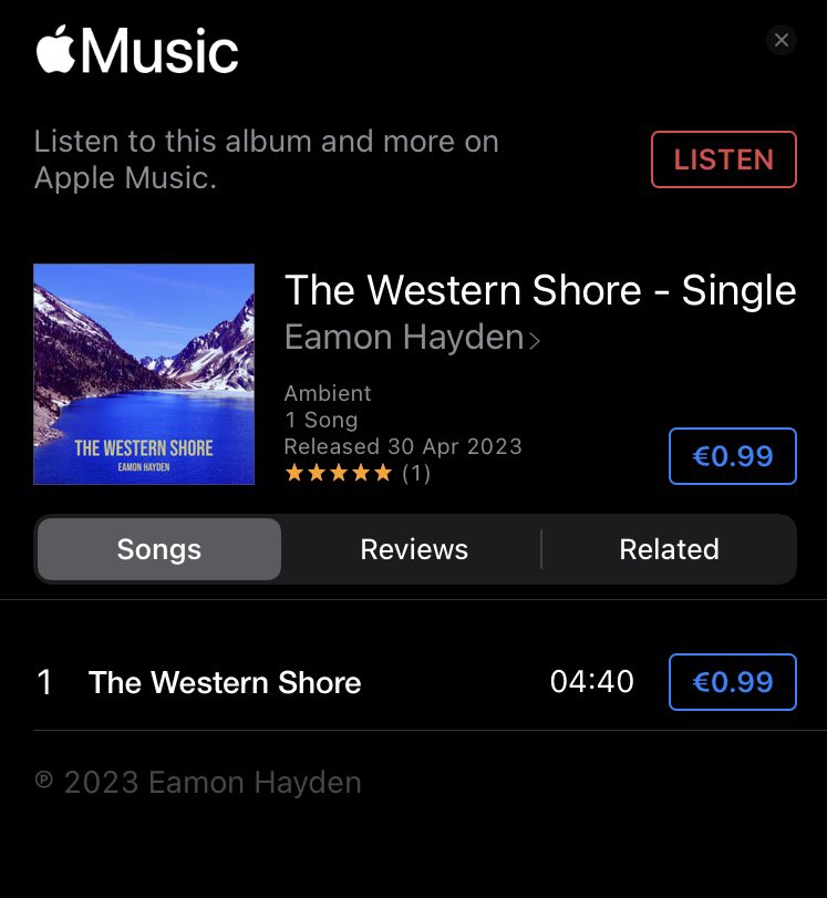 The Western Shore Song by Eamon Hayden is now available on iTunes Store along with more songs from other Singlexs. There is also a pre-release sale of the single‘Outlook’ . Outlook will be out in August this summer.

#music #itunes #eamonhayden #eamon #hayden #AppleMusic #spotify https://t.co/WQx92todWY