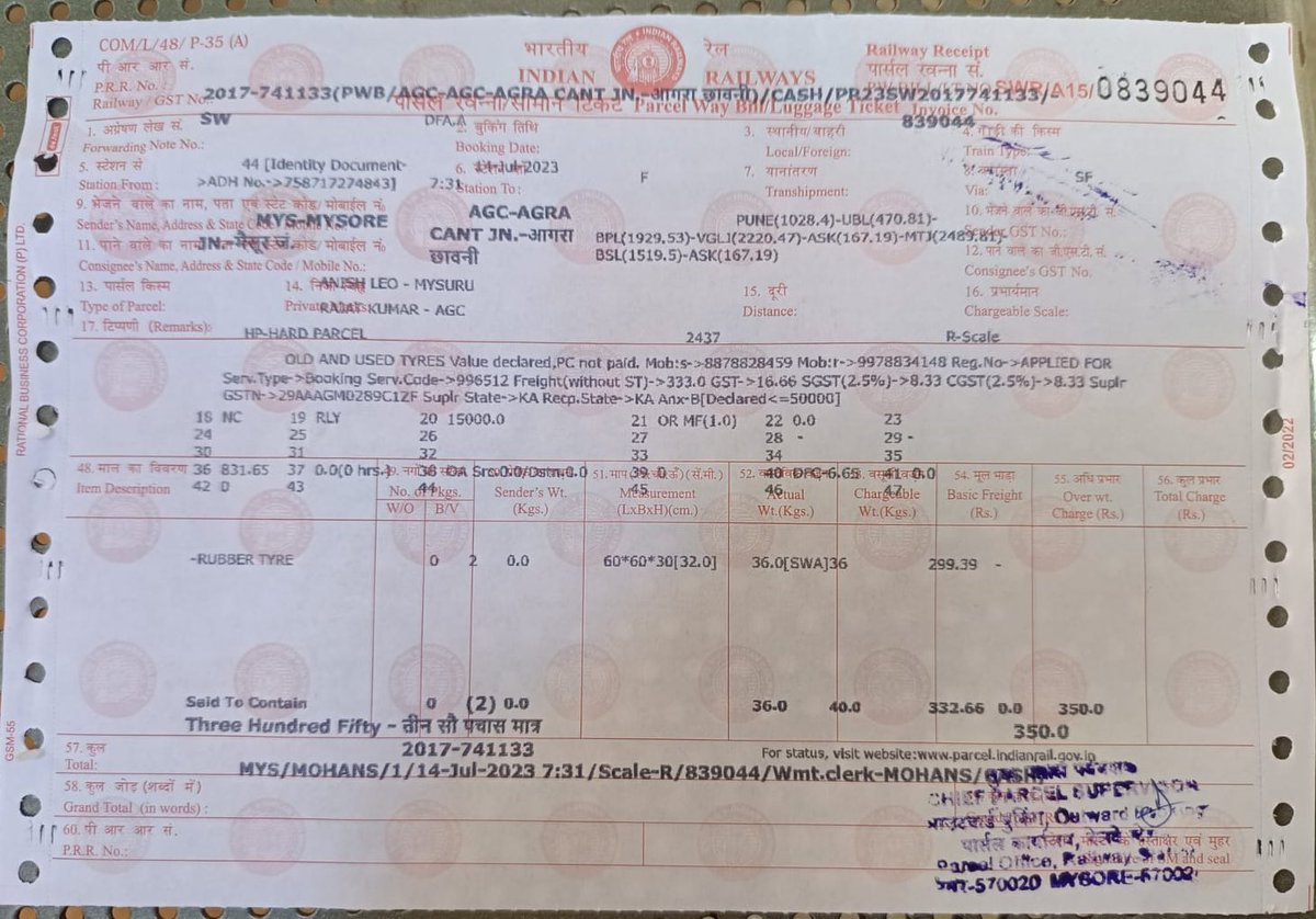 KarlekarShubham's tweet photo. Mishandling of parcel has led to unknowing wandering from indian rly. Parcel booked from MYS-ACG but reached NZM, later promised to send to ACG but reached HYD, and now it has reached NDLS! Pls send it to GWL now.  @IndianRailMedia @RailMinIndia @AshwiniVaishnaw @RailwaySeva https://t.co/vKnTa5nCct