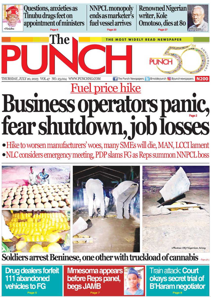 CoverpagesNg's tweet photo. 20-07-2023 HEADLINES @CoverpagesNg https://t.co/At8Z3ZJJmB