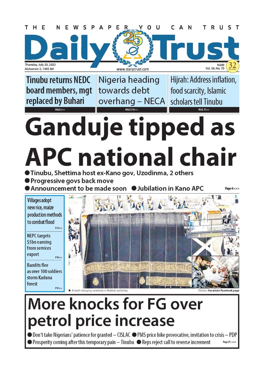 CoverpagesNg's tweet photo. 20-07-2023 HEADLINES @CoverpagesNg https://t.co/At8Z3ZJJmB