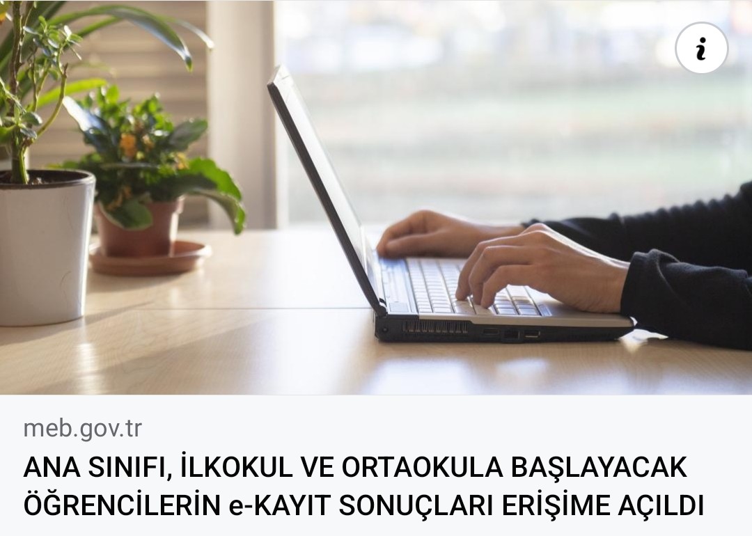 📢 2023-2024 Eğitim Öğretim Yılında Ana Sınıfı, İlkokul ve Ortaokula Başlayacak Öğrencilerin e-Kayıt Sonuçları Erişime Açıldı

Erişim için 👉  turkiye.gov.tr/milli-egitim-i…
Haber 👇 meb.ai/Ube2nNs