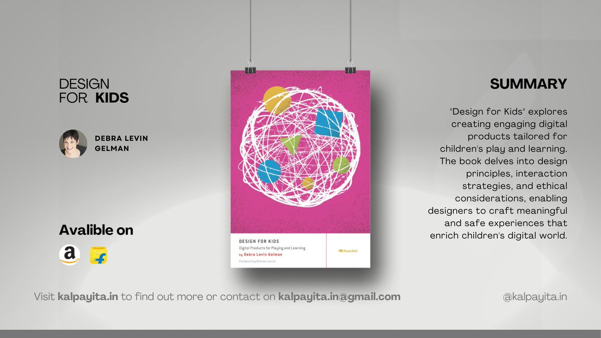 kalpayita's tweet image. Bookish Thursday:

Discover the art of crafting captivating and safe digital products for children&apos;s play and learning with &apos;Design for Kids&apos; - a must-read for designers and educators alike! 📚🎮 

BTA007
#DesignForKids #DigitalProducts #EdTech #Kalpayita #DesignStudio #UXUI