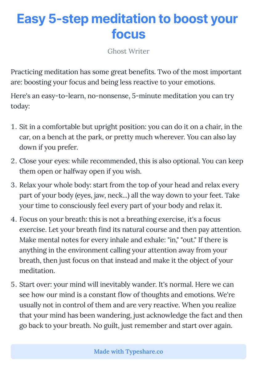 theOGWriter's tweet image. Easy 5-step meditation to boost your focus