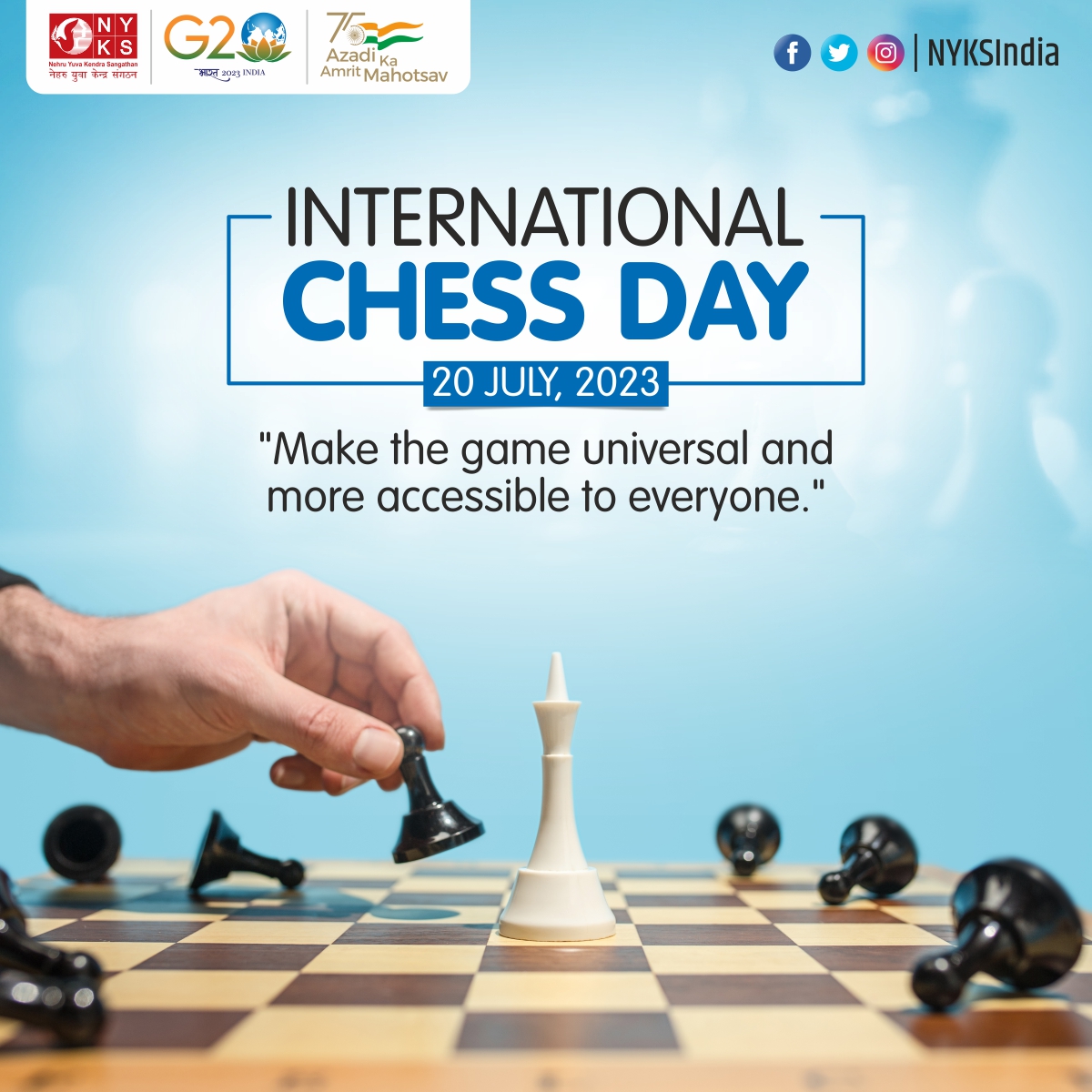 Happy #ChessDay to all the strategic minds and chess enthusiasts out there! ♟️🎉 Let's celebrate the game that challenges our intellect, fosters creativity, and teaches us valuable life lessons.   

#InternationalChessDay #chessgame #chesstricks #NYKS #India