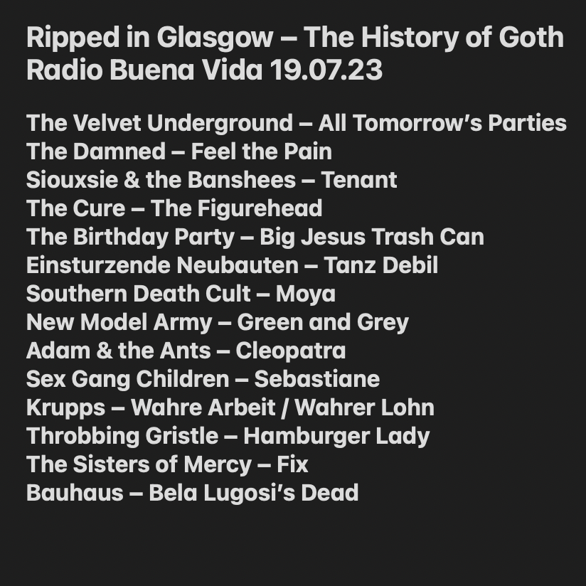 GothBritannia's tweet photo. Last night’s Ripped in Glasgow “The Art of Darkness: The History of Goth” special is up on SoundCloud. Release the bats! https://t.co/pTjzLilLEi… @johnrobb77 https://t.co/3baJ8ZkQqg