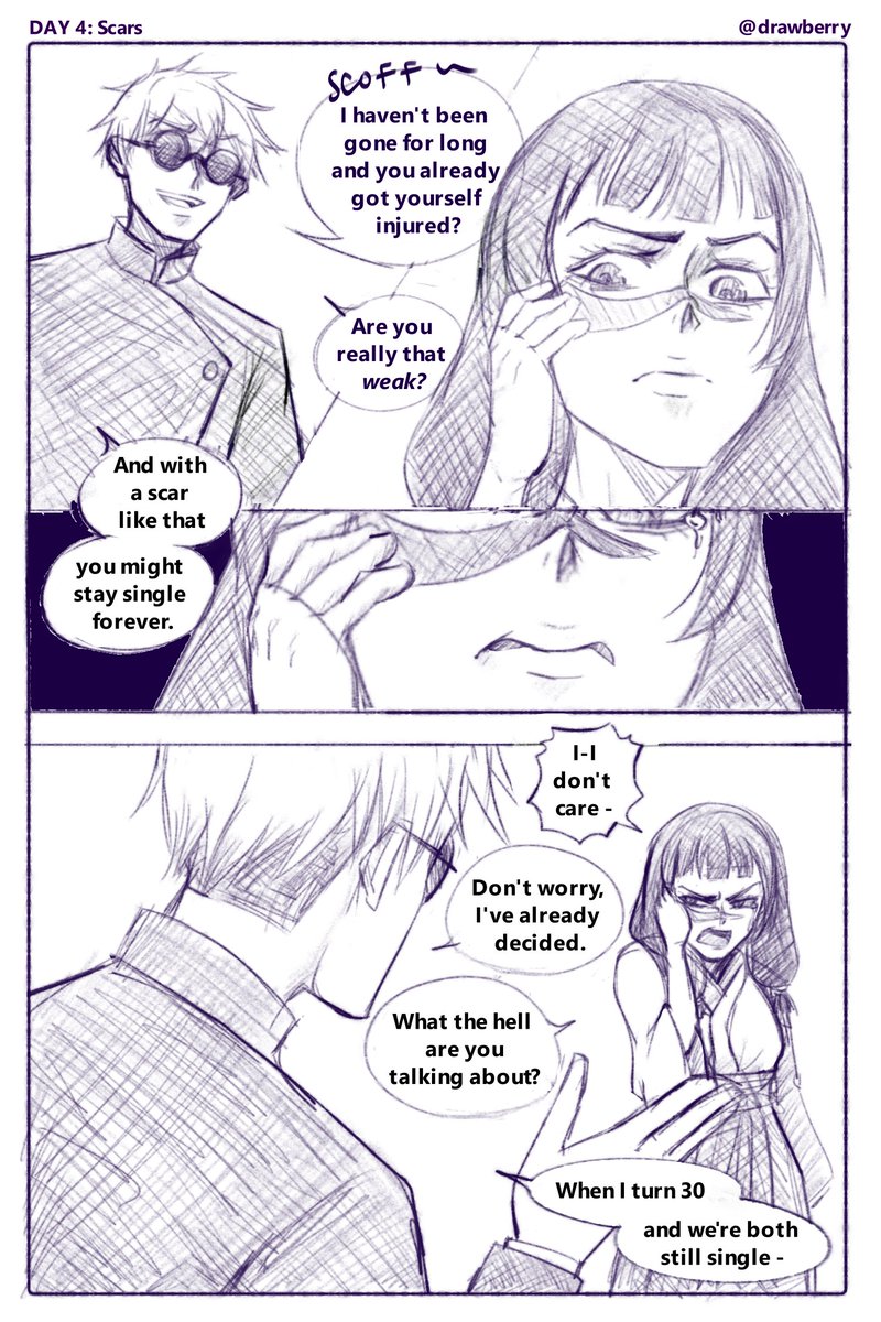 Drawberry3's tweet photo. #gojohimeweek2023 #goutaweek2023 #GoutaWeek #gojohime #gouta  

Day 4: Scars 

When Uta got her scar, Gojo was on a mission abroad. 

I didn't have enough time to make this clean, but I think the unpolished look is actually pretty cool. https://t.co/9zfZd753Em