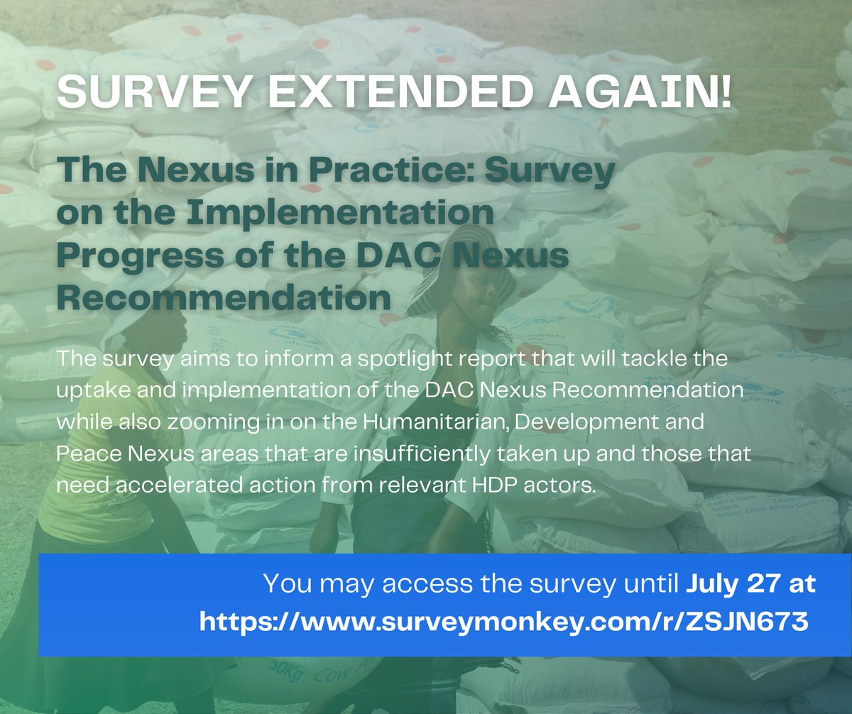Reality of Aid Network (@realityofaid) on Twitter photo SURVEY EXTENDED UNTIL JULY 27! 📢
💡 The Peace and Security Working Group of the <a href="/DAC_CSORG/">DAC-CSO Reference Group</a> is calling on CSOs who work on the #TripleNexus to answer a survey aiming to gather information on the state of implementation of the #DACNexusRecommendation. More details 👇🏼 SURVEY EXTENDED UNTIL JULY 27! 📢
💡 The Peace and Security Working Group of the <a href="/DAC_CSORG/">DAC-CSO Reference Group</a> is calling on CSOs who work on the #TripleNexus to answer a survey aiming to gather information on the state of implementation of the #DACNexusRecommendation. More details 👇🏼