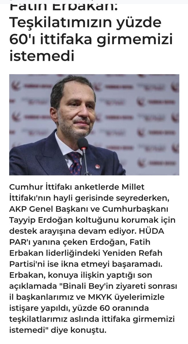 @SukruKocak58 @MuhammedGndzce @ProfSFindik Bu yazının neresini düzeltelim?
Vallahi yalan söylüyorsun.
Ben parti üyesi idim ,daha yeni istifa ettim.5ay önce seçimler ikinci tura kalırsa Cumhur ittifakını destekleme açıklamamızdan teşkilatlarımız son derece rahatsız oldu onun için kimseyi desteklemeyeceğiz diyen Erbakan dı.