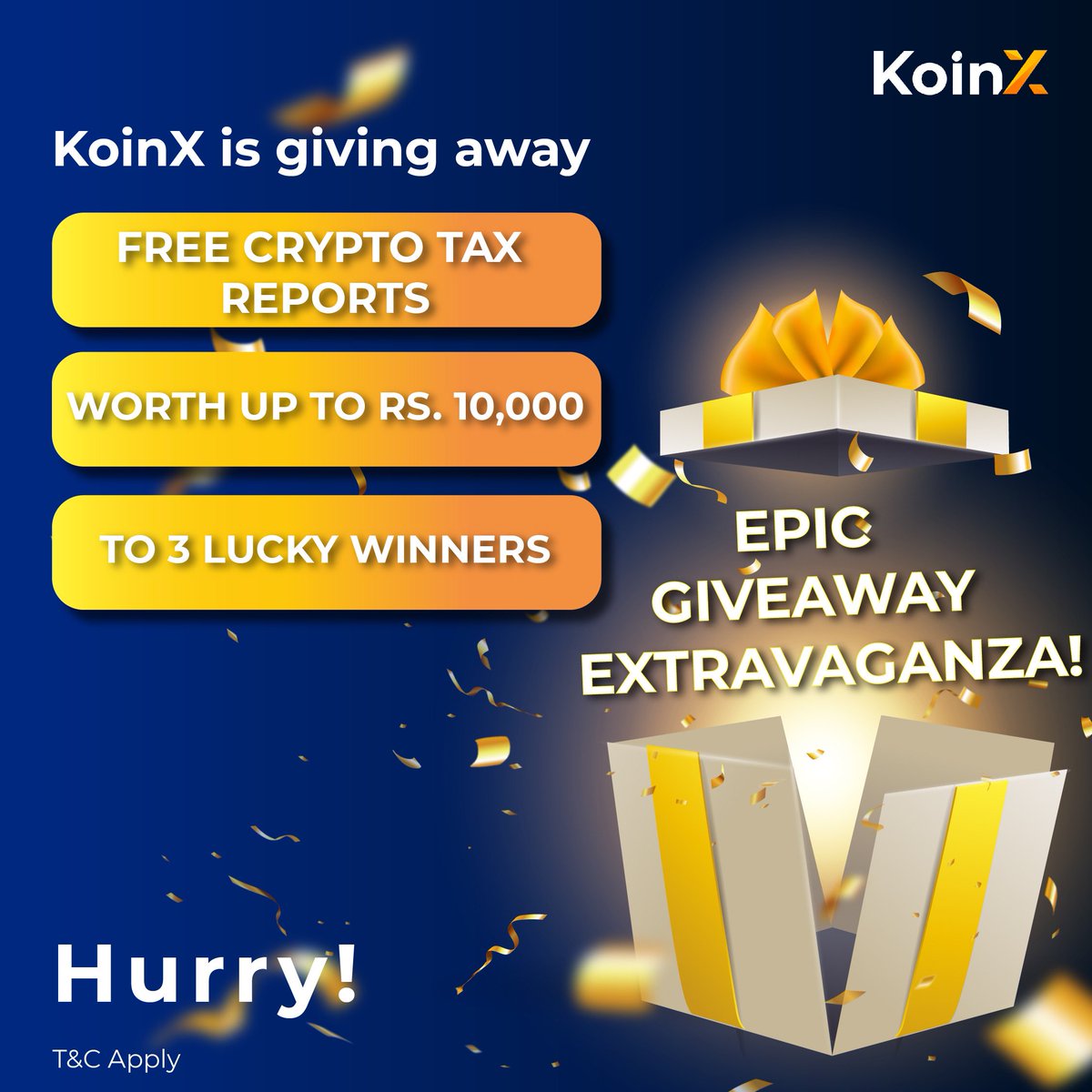 KoinX Cares (@koinx_cares) on Twitter photo Epic Giveaway Extravaganza! ๐๐
Nope, this isn't a dream!
KoinX is giving away FREE Crypto Tax Reports worth up to Rs. 10,000 to 3 lucky winners๐๐ค
All you have to do is:
Follow <a href="/koinxofficial/">Rohit kumar</a> & tag three of your friends. ๐ซ๐ญ๐ฌ
That's it! Hurry! โฐ๐จ
1/2 Epic Giveaway Extravaganza! ๐๐
Nope, this isn't a dream!
KoinX is giving away FREE Crypto Tax Reports worth up to Rs. 10,000 to 3 lucky winners๐๐ค
All you have to do is:
Follow <a href="/koinxofficial/">Rohit kumar</a> & tag three of your friends. ๐ซ๐ญ๐ฌ
That's it! Hurry! โฐ๐จ
1/2
