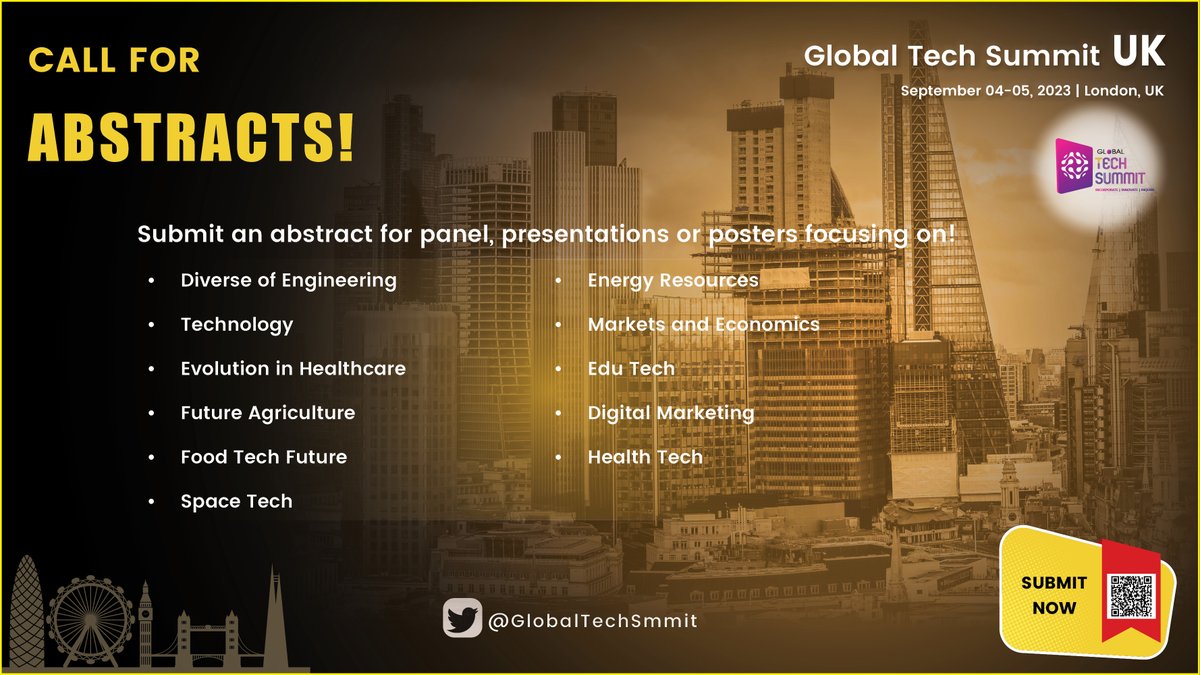 GlobalTechSmmit's tweet photo. 📢Call for Abstracts at #GlobalTechSummitUK!

🟦Share your expertise in diverse fields like Engineering, Health Tech, Food Tech, Energy, &amp; more.

🌐https://t.co/mnPykSpG23

📌Submit your abstract now &amp; be part of the future's innovations!
#TechInnovation #technology #TechTalk #UK https://t.co/mDrHMQq3VC