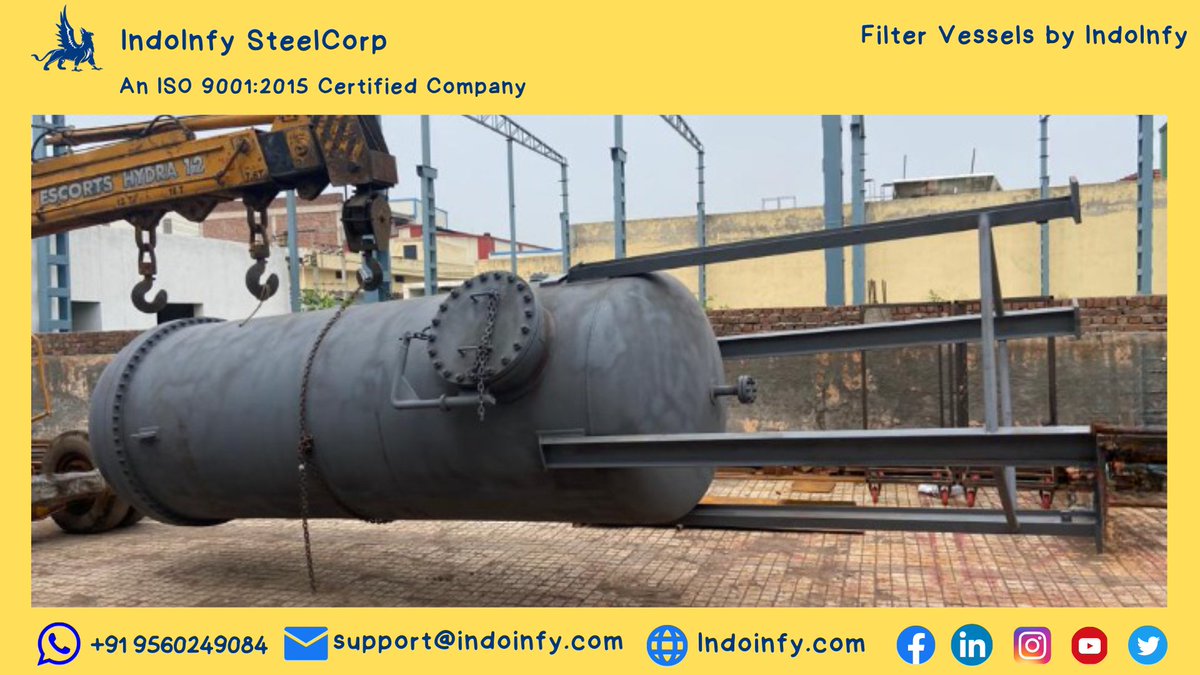 IndoInfySteel's tweet photo. Filter Vessels by IndoInfy SteelCorp

Double Candle Type
MOC SA 516 Gr. 70 / IS:2062 
Removable Head Vessel
90MM flange thickness x2Nos. SORF
Tube Sheet 25MM thick

#indoinfysteelcorp #doublecandle #filtervessel #boilergrade #removablehead #heavyflanges #tubesheet #industrial https://t.co/7tt8Aa9AsJ