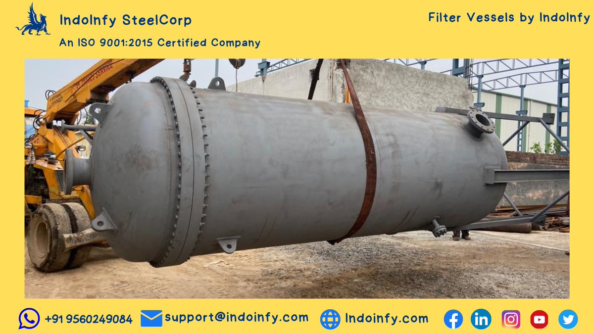 IndoInfySteel's tweet photo. Filter Vessels by IndoInfy SteelCorp

Double Candle Type
MOC SA 516 Gr. 70 / IS:2062 
Removable Head Vessel
90MM flange thickness x2Nos. SORF
Tube Sheet 25MM thick

#indoinfysteelcorp #doublecandle #filtervessel #boilergrade #removablehead #heavyflanges #tubesheet #industrial https://t.co/7tt8Aa9AsJ