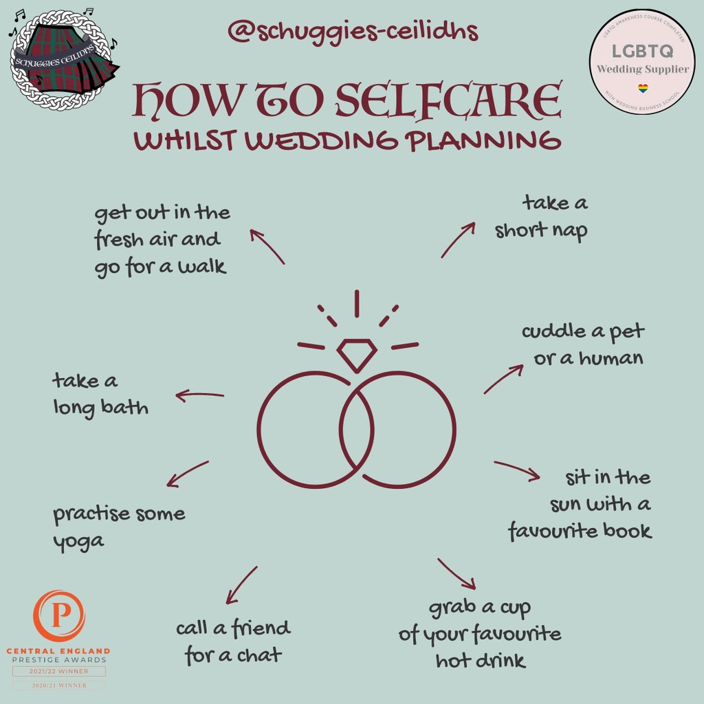 Selfcare whilst wedding planning😍

Yes, it is all about you❤️ And this one is for both Brides & Grooms.
And probably your Bridesmaids and Best Man!

Which one are you going to implement?

#Selfcare #Weddingselfcare #Itsallaboutyou #SchuggiesCeilidhs #Weddingstress #GroomStress