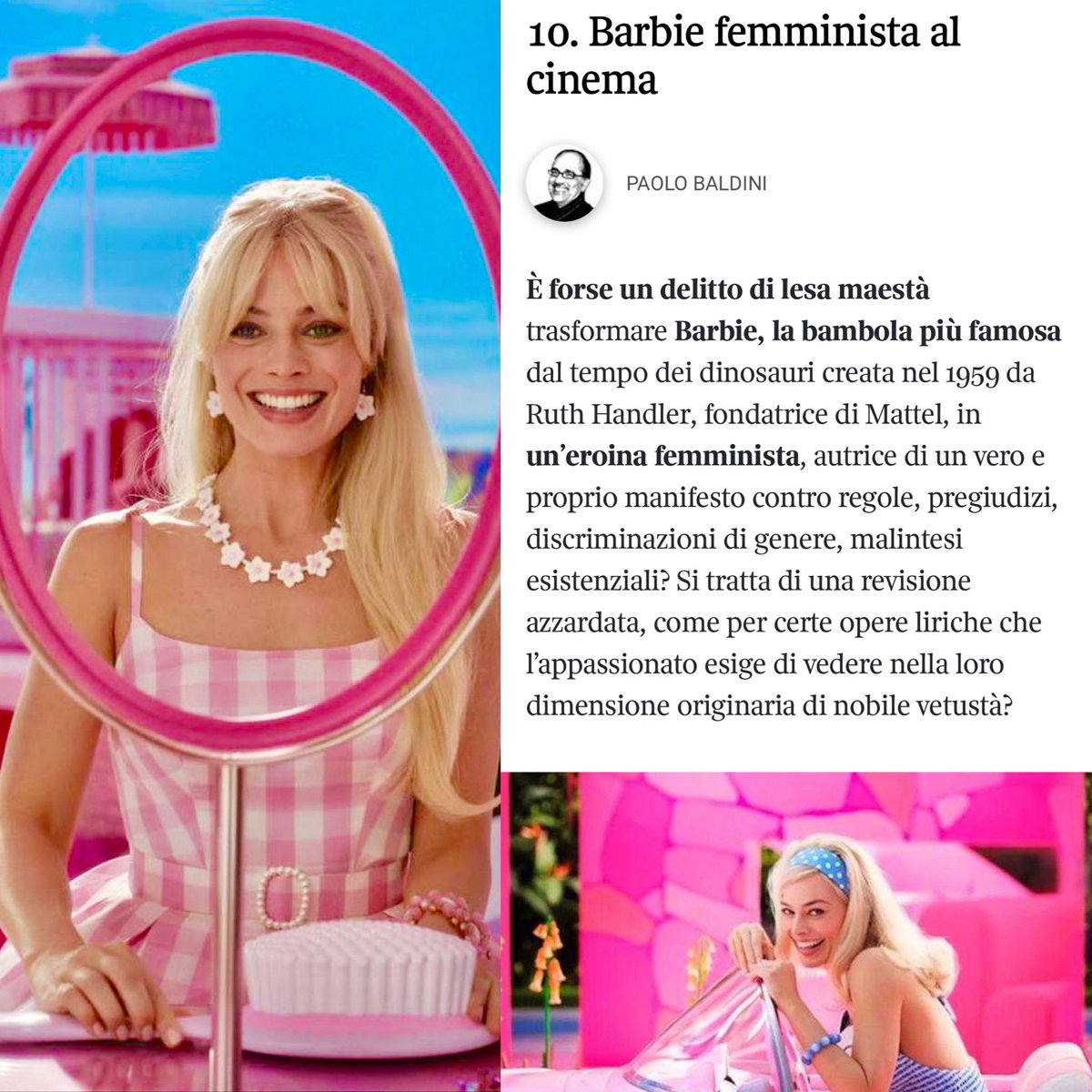 pabaldini's tweet photo. 🔴 #MarilynMag @Corriere @pabaldini 🌍 IL FILM DELL’ESTATE 🎬 #BARBIE di #GretaGerwig @wbpictures @WarnerBrosIta con #MargotRobbie e #RyanGosling 🎶 il trailer https://t.co/h0Yx6uEQ3V 📇  il post in #DigitalEdition #AmericaCina, su #TheObserverMagazine la regista #GretaGerwig 🆙 https://t.co/hRfK8R8jUF
