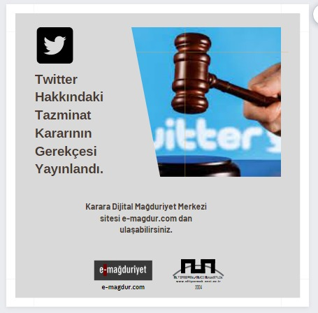 ⚠️Daha önce de belirttiğimiz Twitter hakkındaki tazminat kararının gerekçesi yayınlandı. 
Kararın üç önemli özelliği var: 🚩(1) Twitter’ın Türkiye’de adli muhatabı olduğu kabul edildi. 🚩(2) Sosyal medya şirketleri kullanıcıları korumak zorunda. 🚩(3) Ayrımcı, nefret ve hakaret