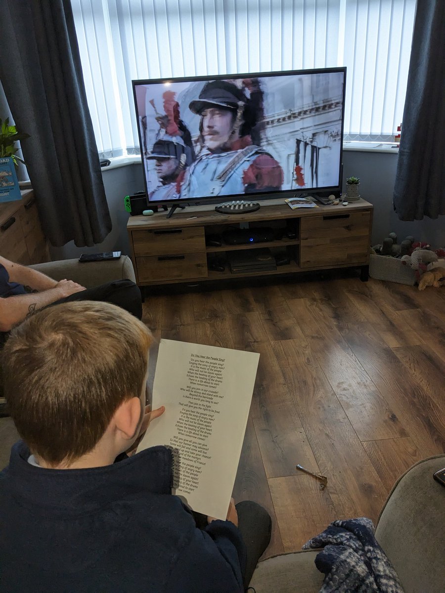 CeriMcB's tweet photo. The Y4 guided reading has definitely sparked Elliot's interest as we're singing along to 'Do You Hear The People Sing' at 7am 
@MissV_Holland @Inspire_Ashton @_InspireEnglish https://t.co/k6bLh9ZL0j