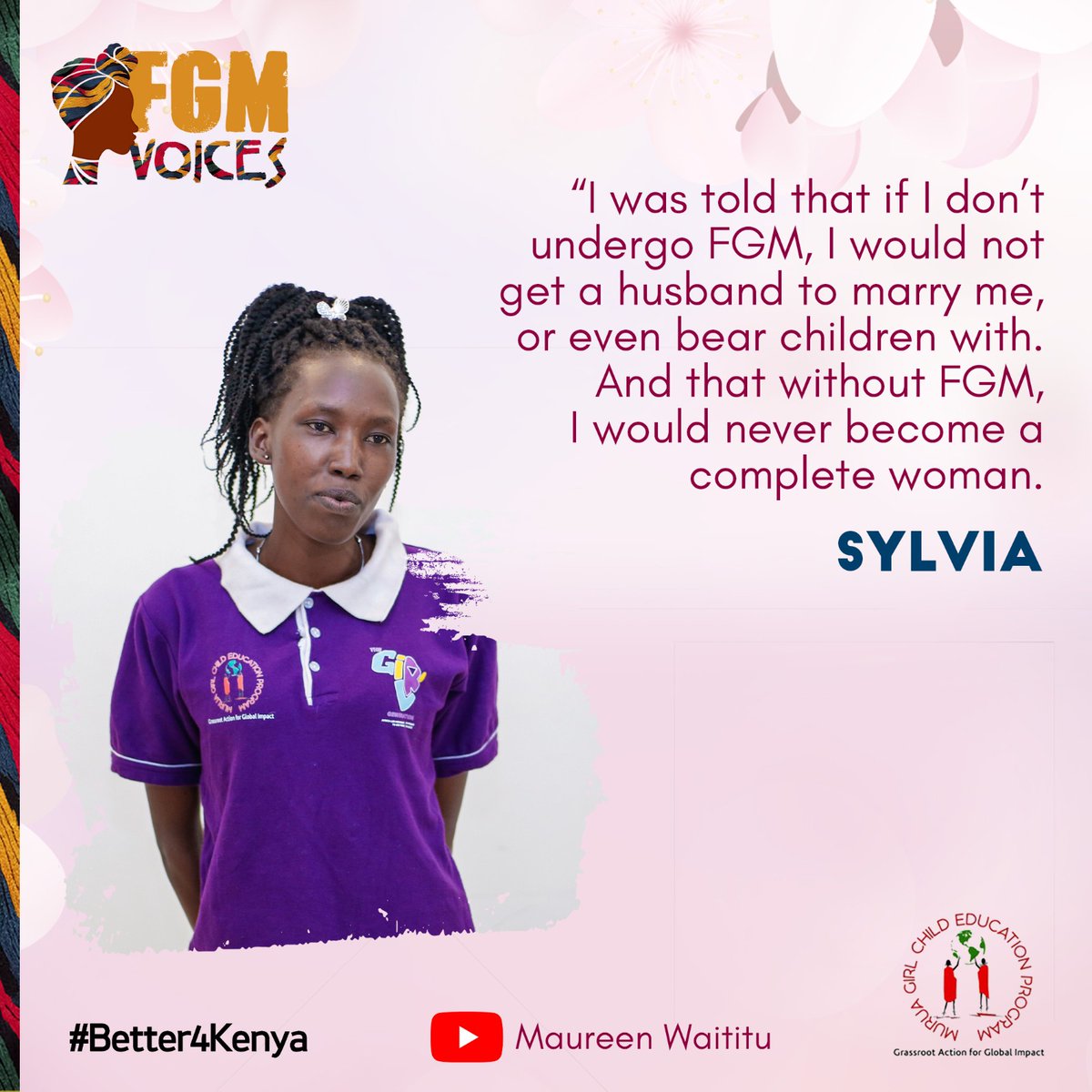 Girls &amp; young women continue to be forced into #FGM with the narrative of suitability for marriage &amp; child-bearing. In Narok, we meet Sylvia - using her position &amp; voice to influence positive change, especially against harmful practices such as FGM.

#EndFGMC it’s #Better4Kenya💯