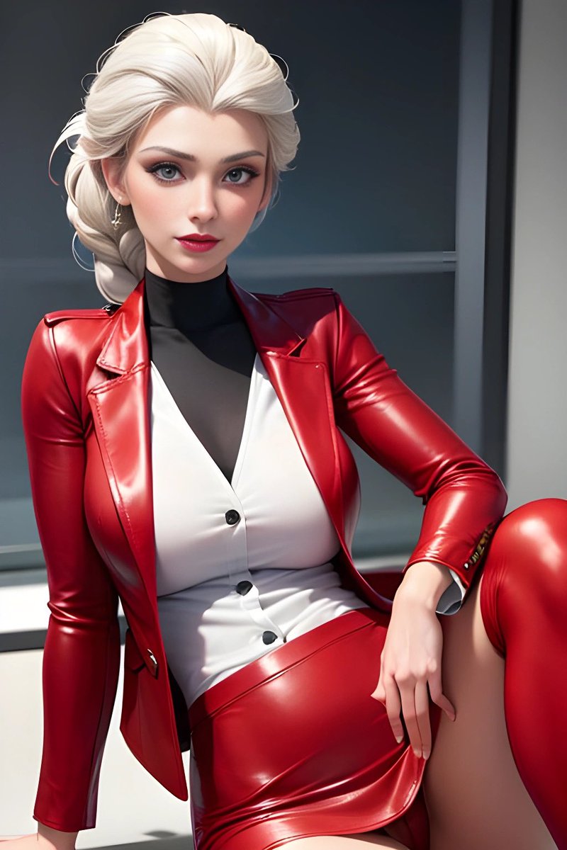 Red secretary elsa #ai #aiart #aigenerated #pretty #beauty #beautifull #beautiful #cute #leather #leatherskirt #leatherblazer #leatheroutfit #secretary #elsa #frozen #disney
