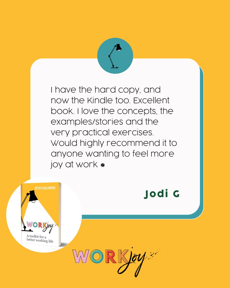 If you're one of the hundreds of people who've now purchased my #book, WorkJoy: A toolkit for a better working life, I would love it if you could leave us a short #review on #Amazon.

A BIG thank you to Jodi for leaving this fabulous review 🤩

#author #testimonial #bethstallwood
