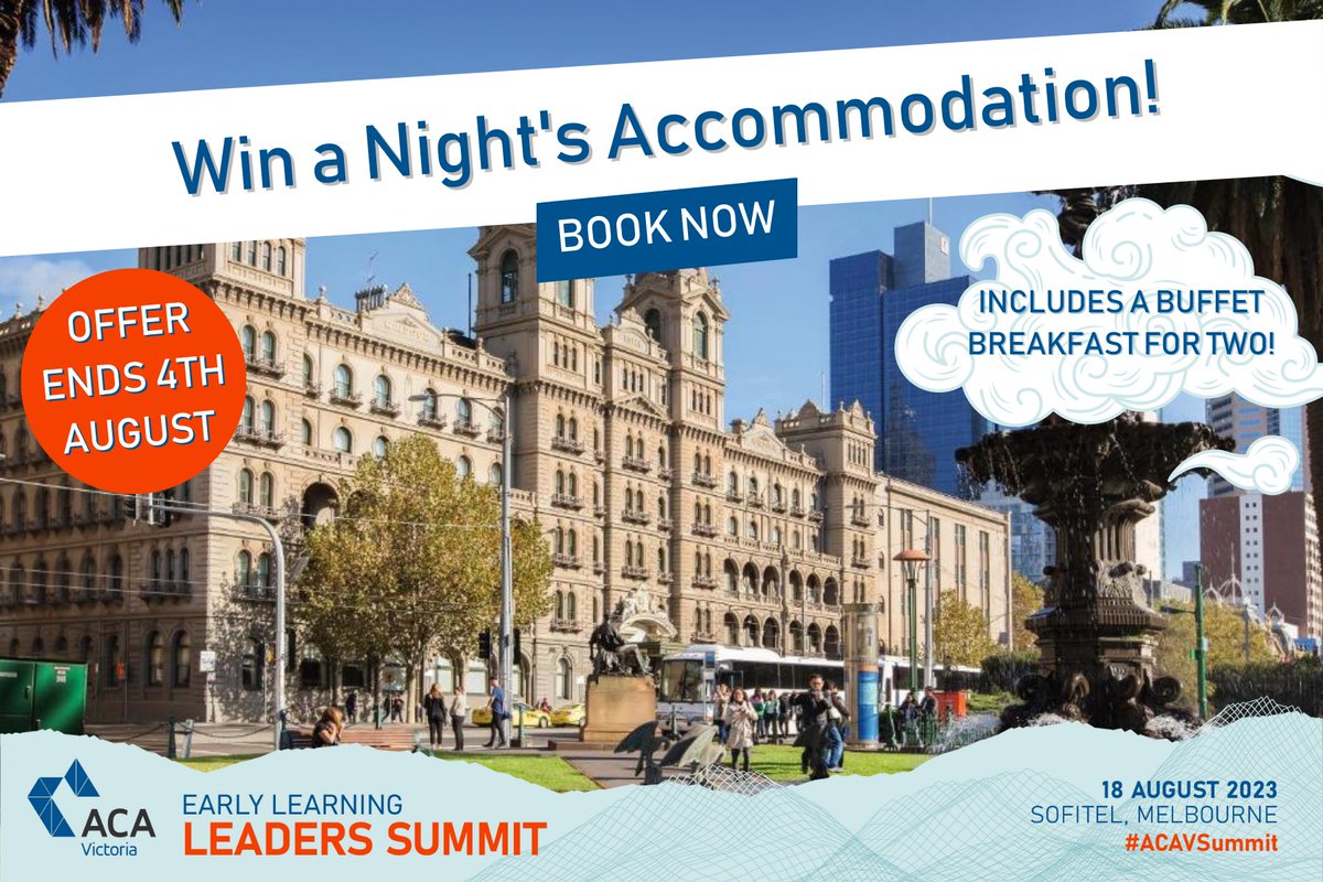 📢 Purchase a “SUMMIT Registration + Dinner Ticket” for ACA Victoria’s Early Learning Leaders Summit before Friday 4th, August for your chance to win one night’s accommodation &amp; a delicious buffet breakfast at The Hotel Windsor. 

👉Book tickets - ow.ly/r1L550PgMVn