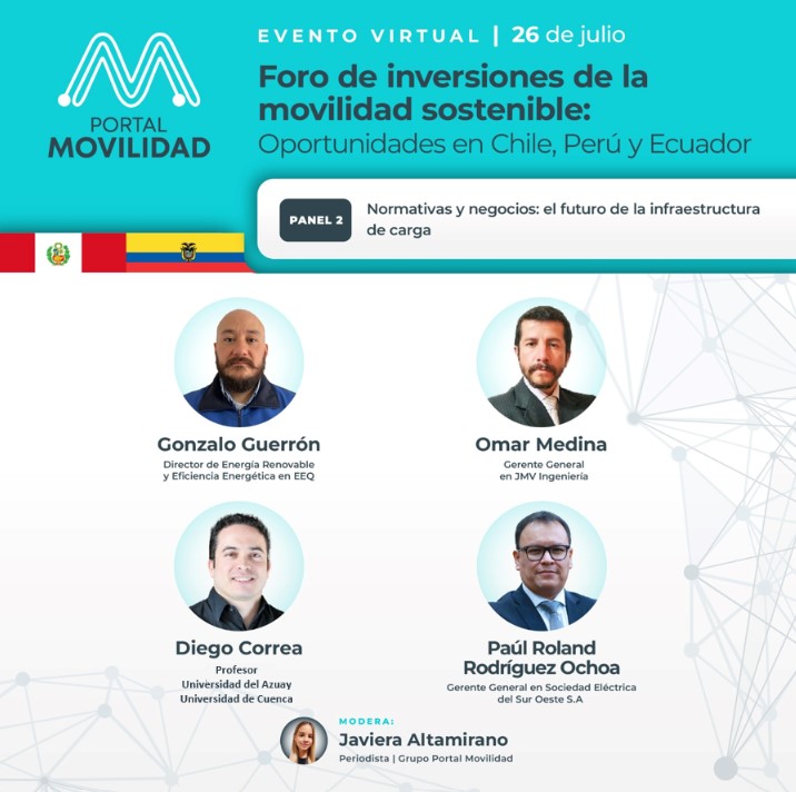 dcorreab's tweet photo. Foro de inversiones de la movilidad sostenible: 
"Movilidad Sostenible en Perú y Ecuador"  🇵🇪 🇪🇨⚡️ @portalmovilidad.
26 de julio, 10:10 h en el panel: "Normativas y negocios: el futuro de la infraestructura de carga"
📢 Inscripción: https://t.co/suoOIgDTXB 

@uazuay
@Ing_UCuenca https://t.co/U8YW4sPDL3
