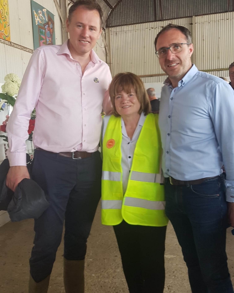 Minister for Agriculture, Food, and Marine Charlie McConalogue and Robert Troy T.D. visiting the Home Industries hall led by Agnes Moore (centre) at the #MullingarShow
