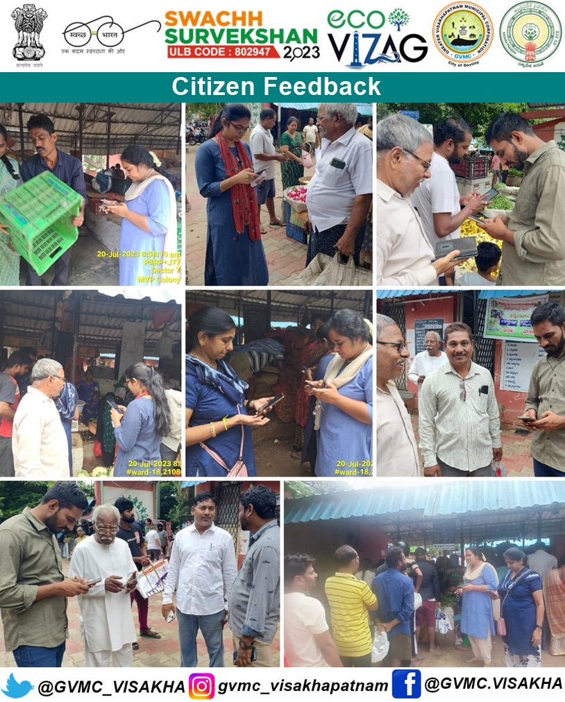 GVMC_VISAKHA's tweet photo. GVMC staff creating awareness on Citizen Feedback at Rythu Bazaar, MVP Colony, Ward 18, Zone 3.    

#SwachhSurvekshan2023 
#SwachhSurvekshan2023Visakhapatnam 
#VisakhaSwachhSankalpam 
#VizagSaysNotoPlastic 
#EcoVizag 
#ISupportEcoVizag 
#RRR4LIFE 
#IndiaVsGarbage 
#ChooseLiFE 
#CitizenFeedback 
@AndhraPradeshCM 
@AudimulapSuresh 
@GHVKumariMayor 
@CDMA_Municipal 
@SwachhBharatGov 
@SwachhaAndhra 
@SwachSurvekshan 
@swachhbharat 
@MoHUA_India 
@AmritMahotsav 
@pibvijayawada