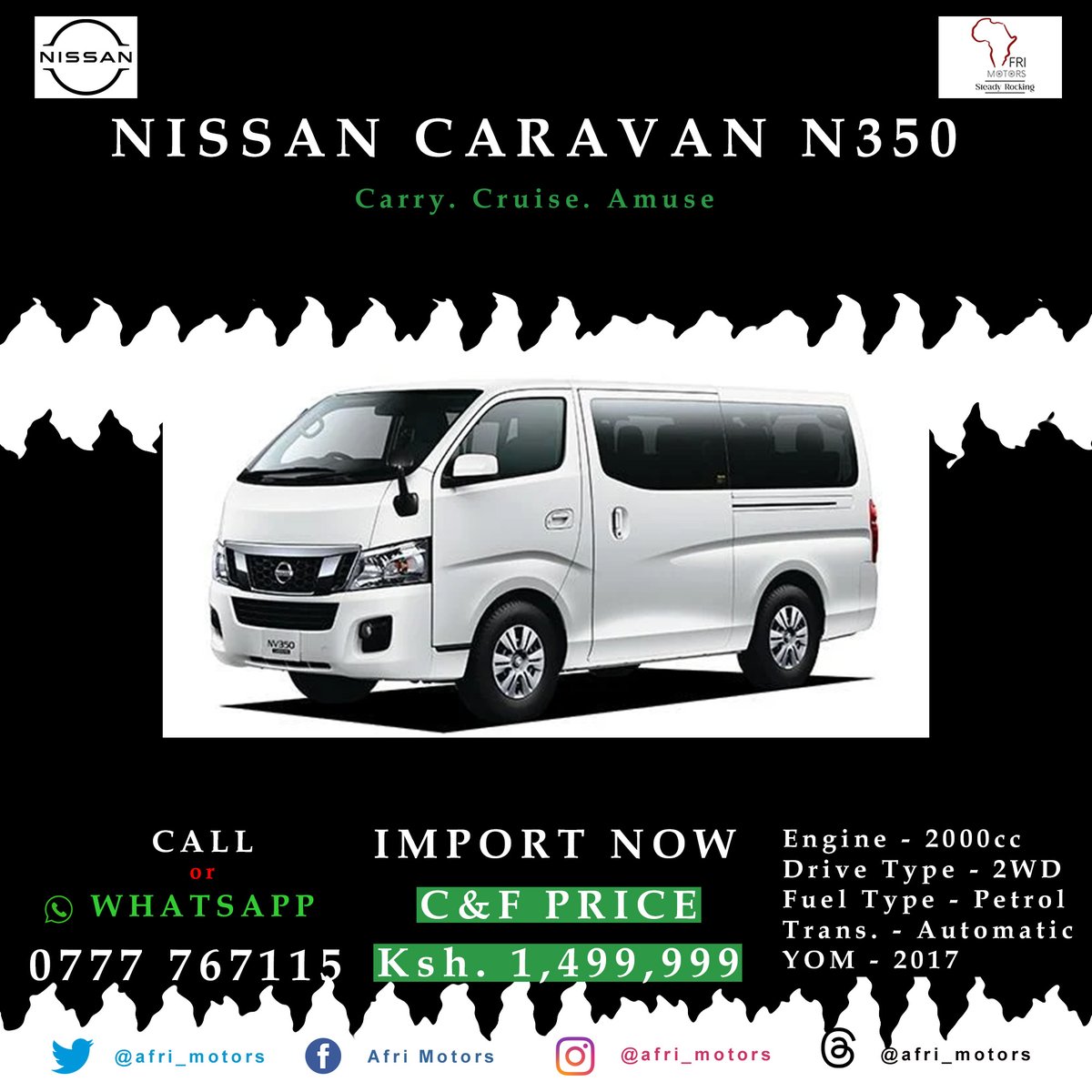 eknya_ventures's tweet photo. Priced at just 1,499,999 KSH, this 2017 Nissan Caravan NV350 is a 'VAN-tastic' deal! Call or WhatsApp 0777 767115 to 'VAN-ture' into import with us!🚐💨
#BuyAfri
#SteadyRocking https://t.co/Fz2iizXAUO