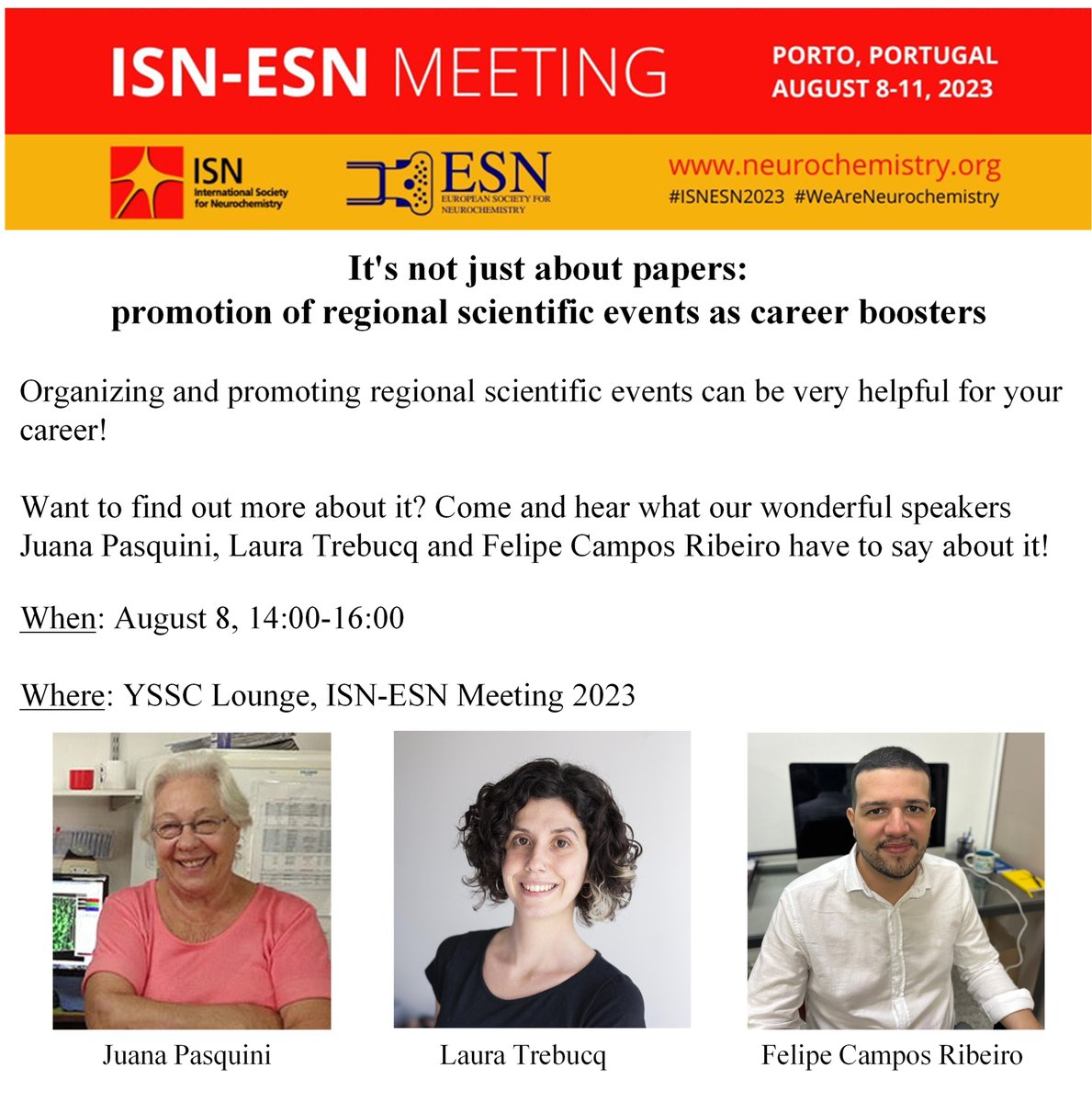 Did you know that publishing papers is just one of the ways to boost your career? Promoting regional scientific events can also be very helpful.  

Join us in the YSSC Lounge on August 8, 2pm-4pm at #ISNESN2023 to find out more about it!