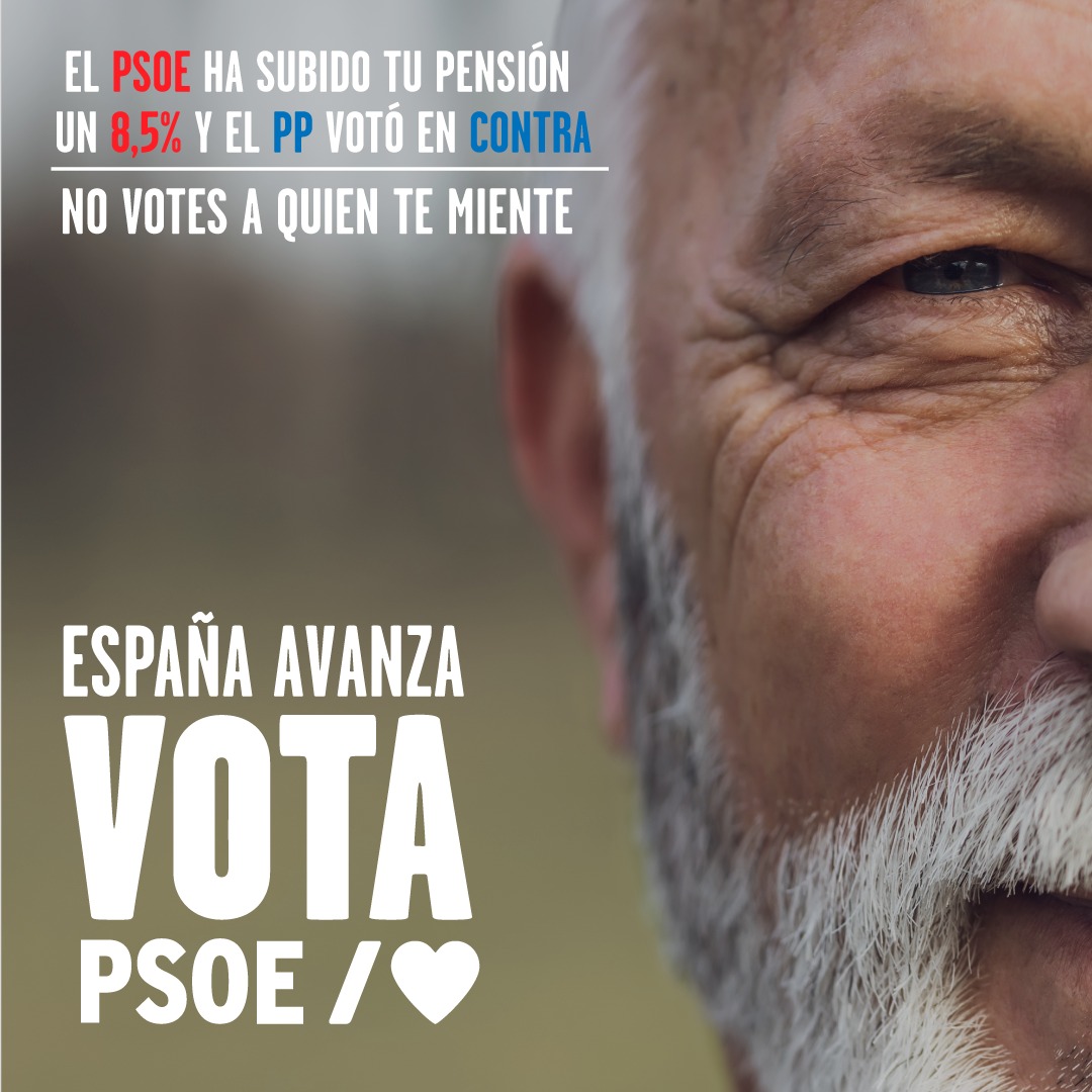 El <a href="/PSOE/">PSOE</a>  ha subido las pensiones un 8,5%. 
El PP  votó en contra. 
No votes a quien te miente.

#Adelante #EspanaAvanza