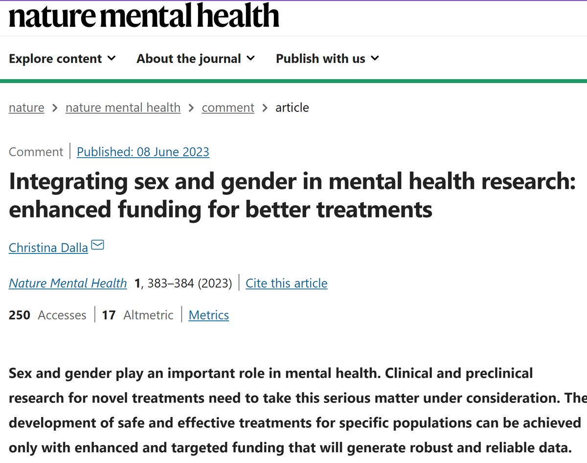 womensbrainpro's tweet photo. The #WomensBrainProject would like to thank Dr @Dalla_Christina for referencing our work in her @Nature article on #MentalHealth.
Find the full article here: https://t.co/C2OCpawbbA
1/3
#SexAndGender #PrecisionMedicine #GenderMedicine #PrecisionCare #SexAndGenderDifferences https://t.co/doBVCr9UlU