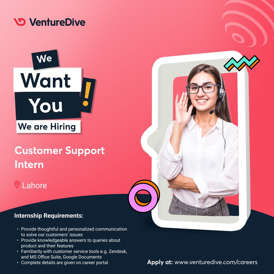 Are you ready to embark on an exciting journey in the world of #customersupport? 🚀🌏

Apply now and dive into a world of #learning, problem-solving, and making a positive impact on our incredible #customers! 🙌

#JobsinLahore #JobsinKarachi #RemoteJobs #CareersAtVentureDive