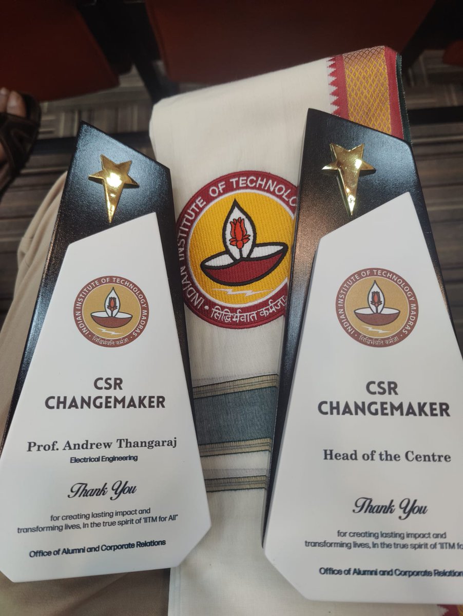 iitm_bs's tweet photo. Hearty Congratulations to Prof. Andrew Thangaraj and Prof. Vignesh Muthuvijayan on receiving the CSR Changemaker Awards!! The Professors have been recognized for their invaluable role in transforming lives and upholding the true spirit of 'IITM for All'. https://t.co/sCGKwFaGEQ