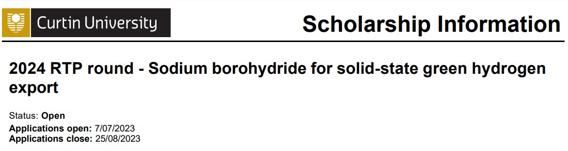 Are you interested in studying for a Ph.D. to develop Hydrogen Storage and Export Materials? The Hydrogen Storage Research Group at Curtin University has a competitive PhD scholarship position available to Australian and International students.

lnkd.in/gT3p_A5z