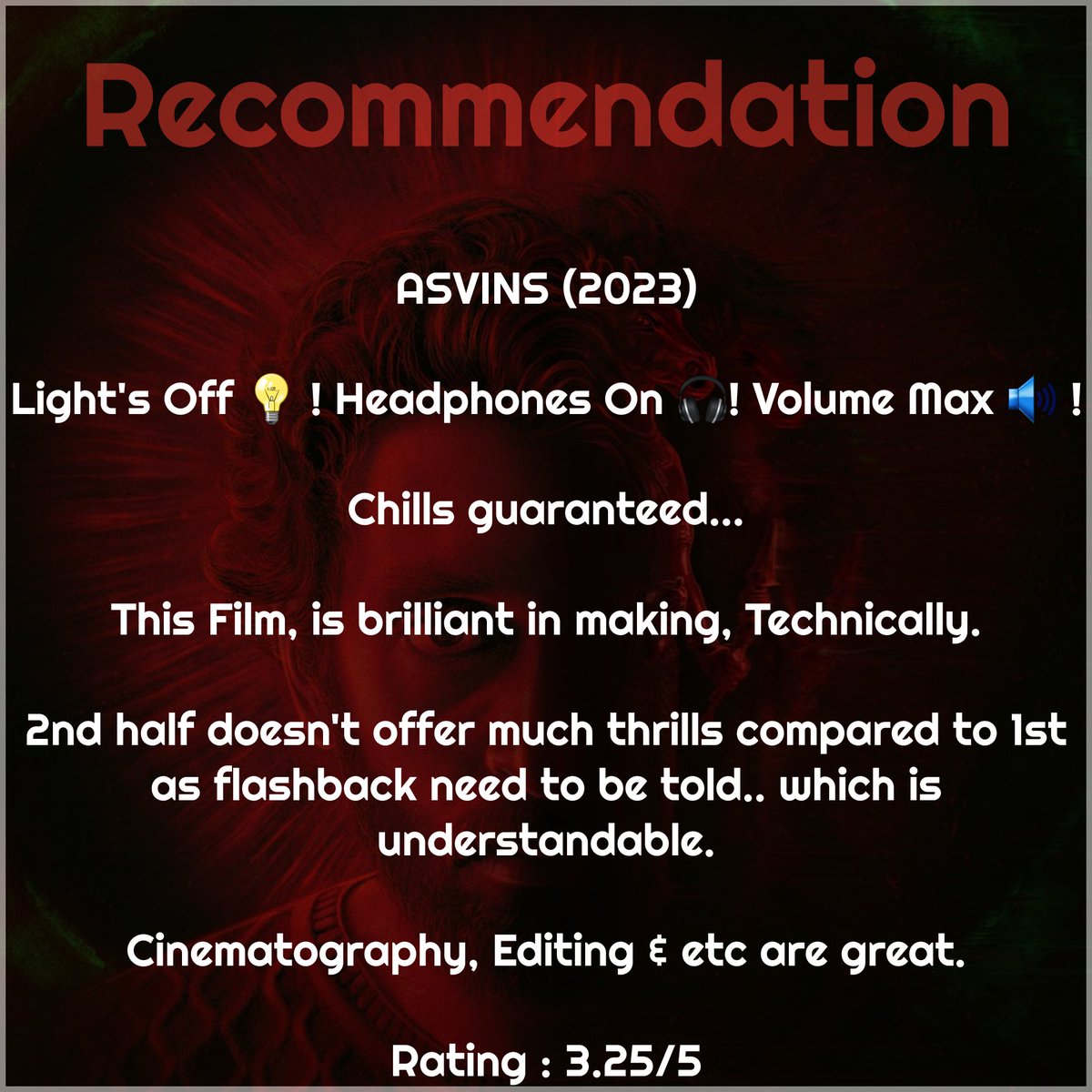 saichndra's tweet photo. #ASVINS Review

Horror Fans......Try This One !!! Streaming on Netflix.

#ASVINSOnNetflix 
@sakthivelan_b @DoneChannel1
@Vimraman @immuralidaran @Sarasmenon @GA_StudiosOffl https://t.co/GFqlAnieu4
