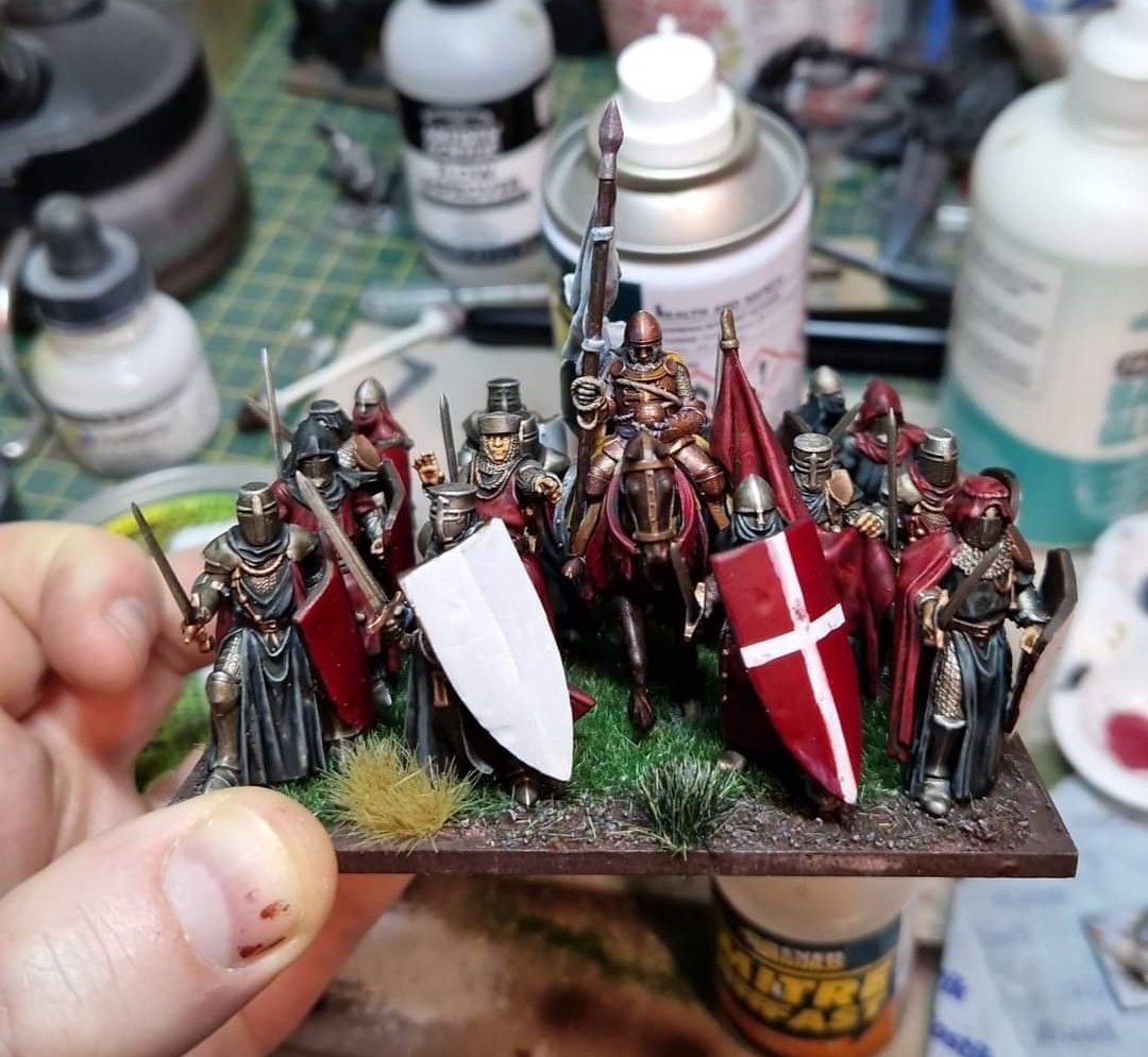 Regiment of Oathsworn Guardians for my slowly growing Brothermark. Crusaders from Highland Miniatures. 

#kingsofwar #miniaturepainting