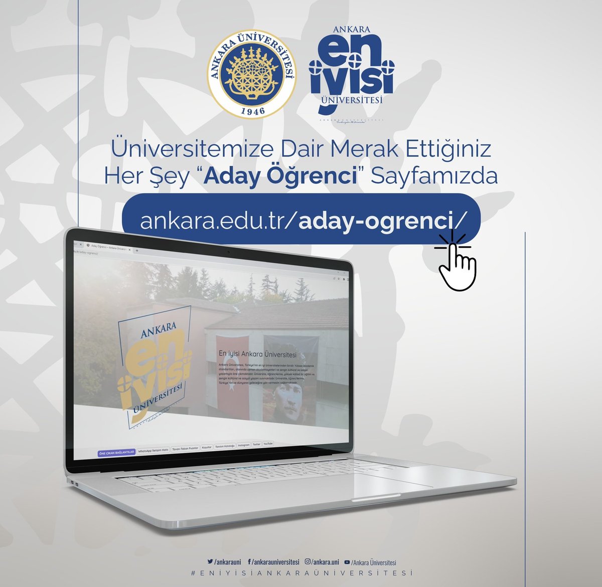 AnkaraUni's tweet photo. Sevgili Aday Öğrencilerimiz; 

Üniversitemize dair merak ettiğiniz her şey "Aday Öğrenci" sayfamızda.

https://t.co/O9yqUrTizZ https://t.co/YZ2KPV3fS5