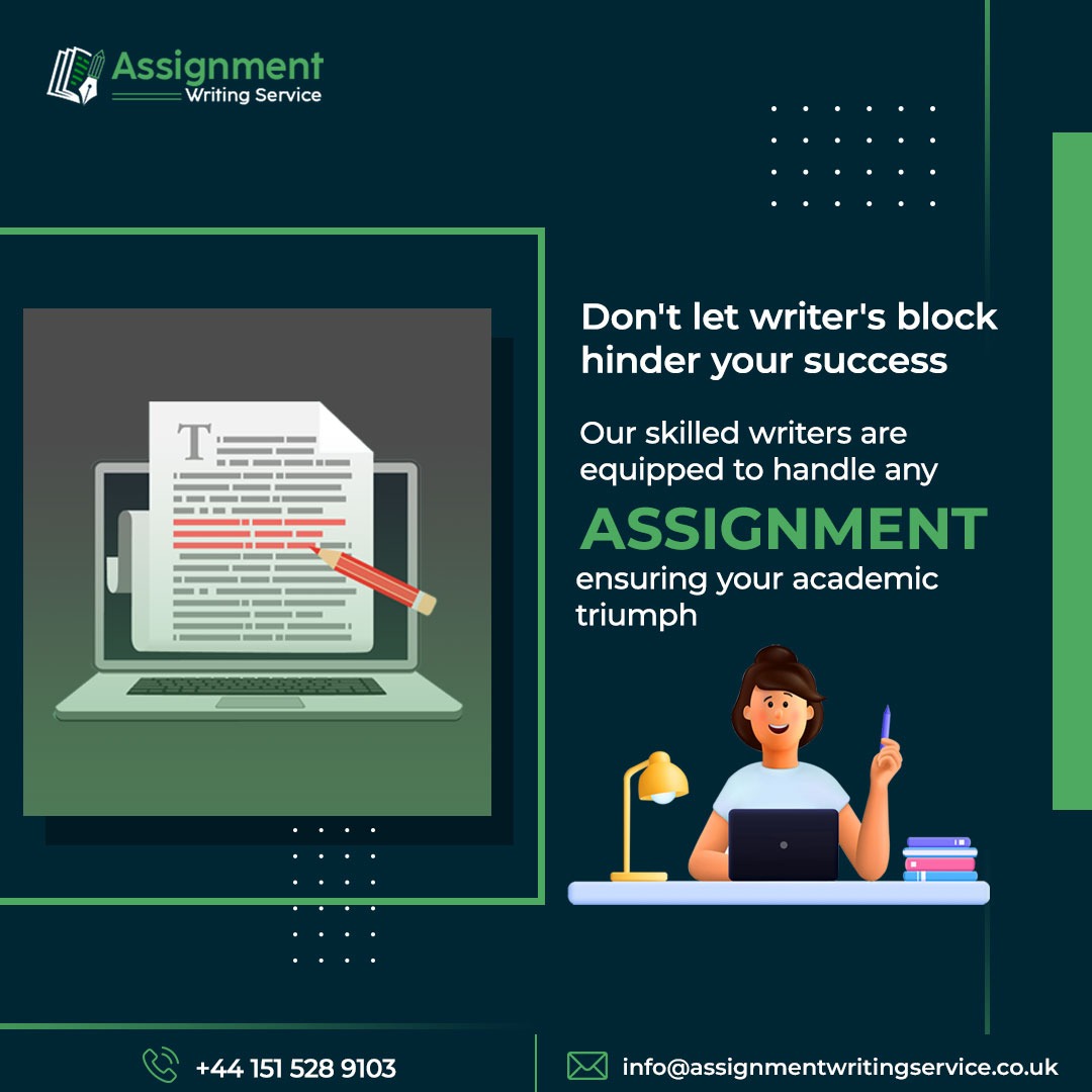 AssignserviceUK's tweet image. Don&apos;t let writer&apos;s block hinder your success. Our skilled writers are equipped to handle any assignment, ensuring your academic triumph
For further details feel free to contact us
𝐖𝐞𝐛𝐬𝐢𝐭𝐞:assignmentwritingservice.co.uk
#AssignmentWritingService #expertassistance
#AssignmentWriter
