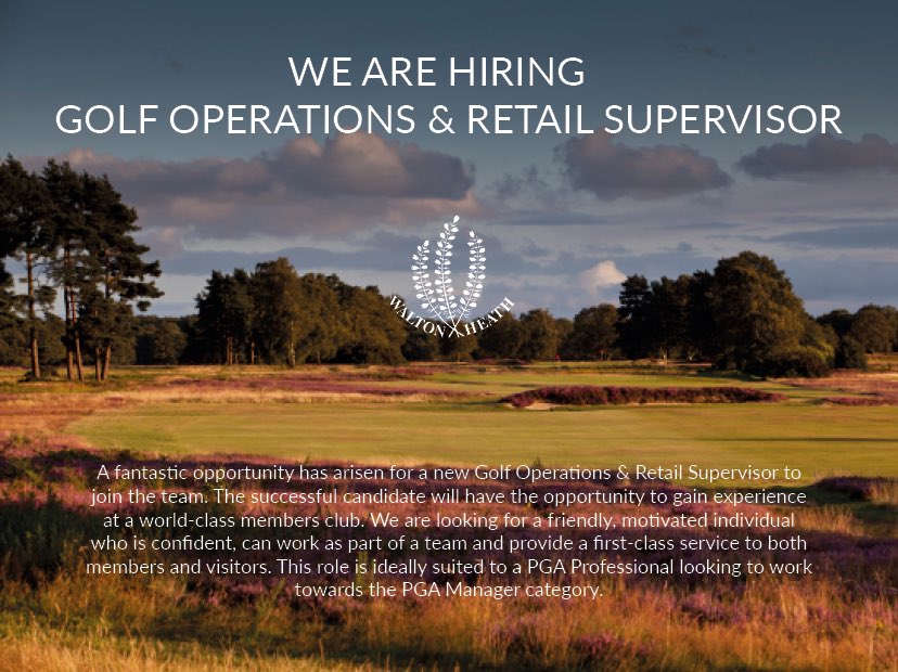 We Are Hiring! 

A fantastic opportunity for a Golf Operations &amp; Retail Supervisor has arisen within our Professional Shop Team team.

If this sounds like the role for you or someone you know, please click here waltonheath.com/careers for more details and how to apply.