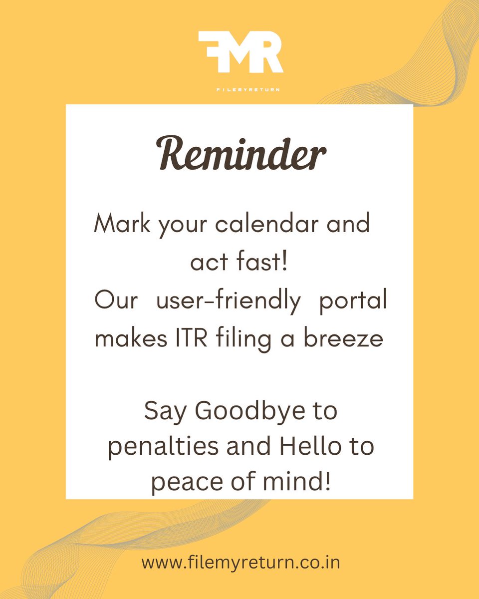 Filemyreturn2's tweet image. &quot;Don&apos;t hit snooze on your taxes! The ITR deadline is knocking on your door. Let FileMyReturn ease the burden&quot;
#WhatsApp us if you have any query: +91 9910011642
 #Ahmedabad #Bengal #Chhatisgarh #Rajasthan #Saudis #Romania