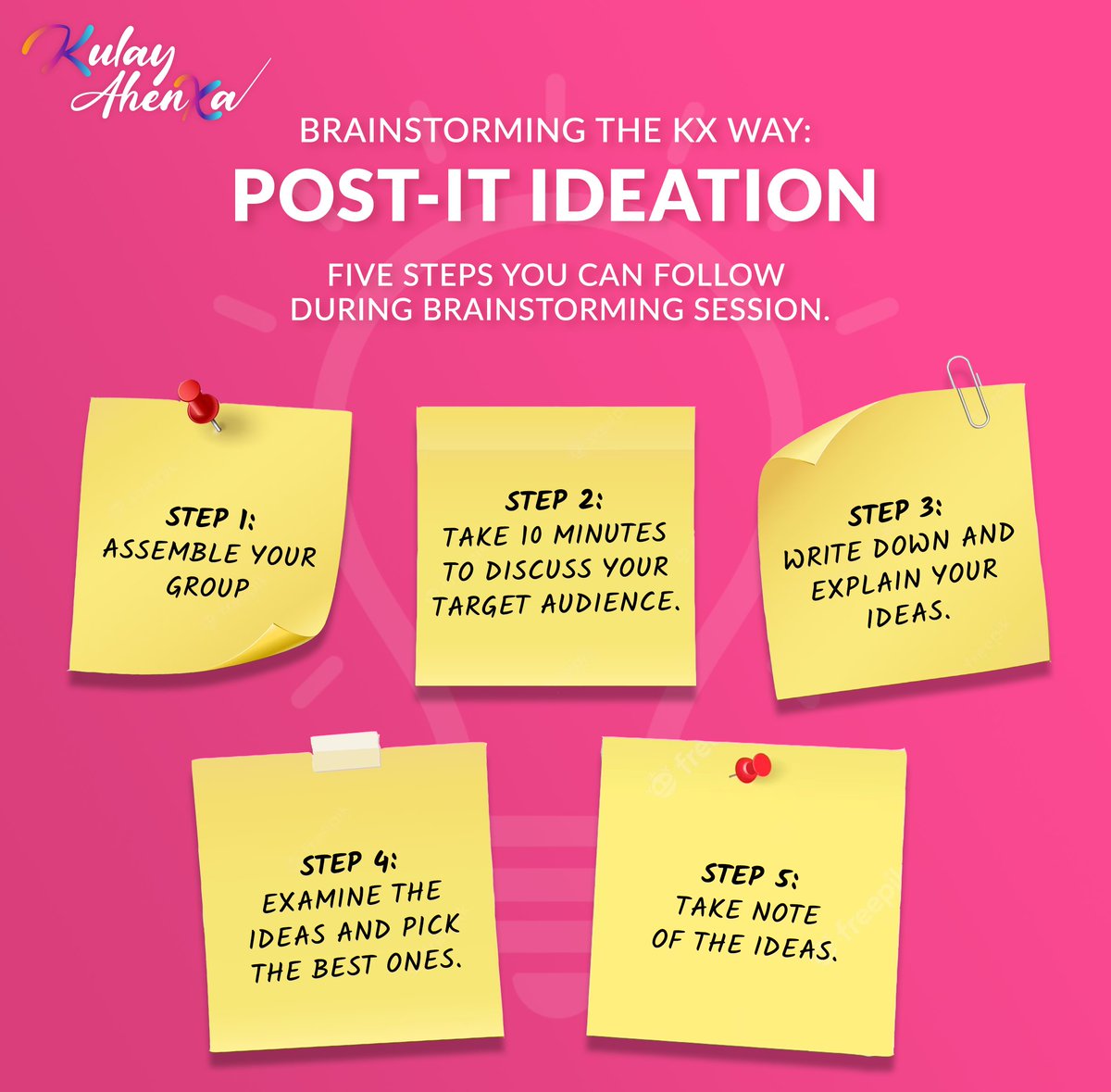 KulayAhenXa's tweet photo. Post-it ideation is the process of creating and communicating new ideas by writing them on small Post-it notes.

In Kulay AhenXa, it is an integral part of the so-called creative process.

#KXph #KulayAhenXa #TatakKX #advertisingagency #creativeagency #advertising #agencylife https://t.co/Nr9eXDhwxg