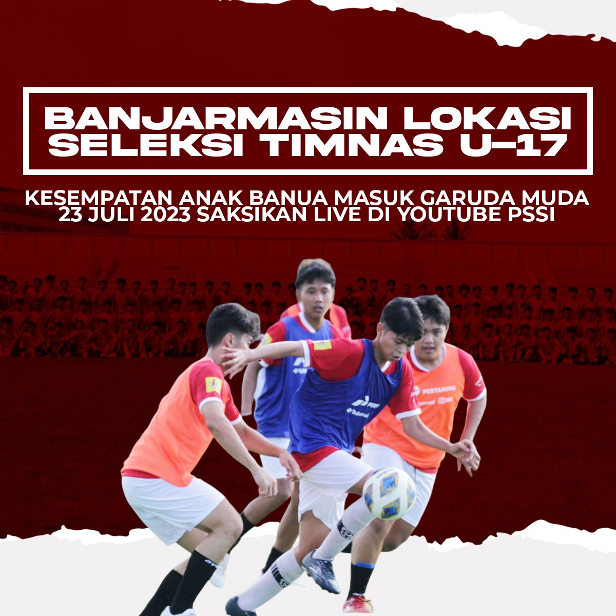 infoboladisini's tweet photo. Banjarmasin lokasi seleksi Timnas U17 pada 23 Juli 2023 saksikan live di Youtube PSSI #KitaGaruda #GarudaMendunia #BersamaGaruda #GarudaMudaMendunia #U17Mendunia

Marlo Jerome Polin Afung Central Park Keisya https://t.co/D1ECZJ0CYx