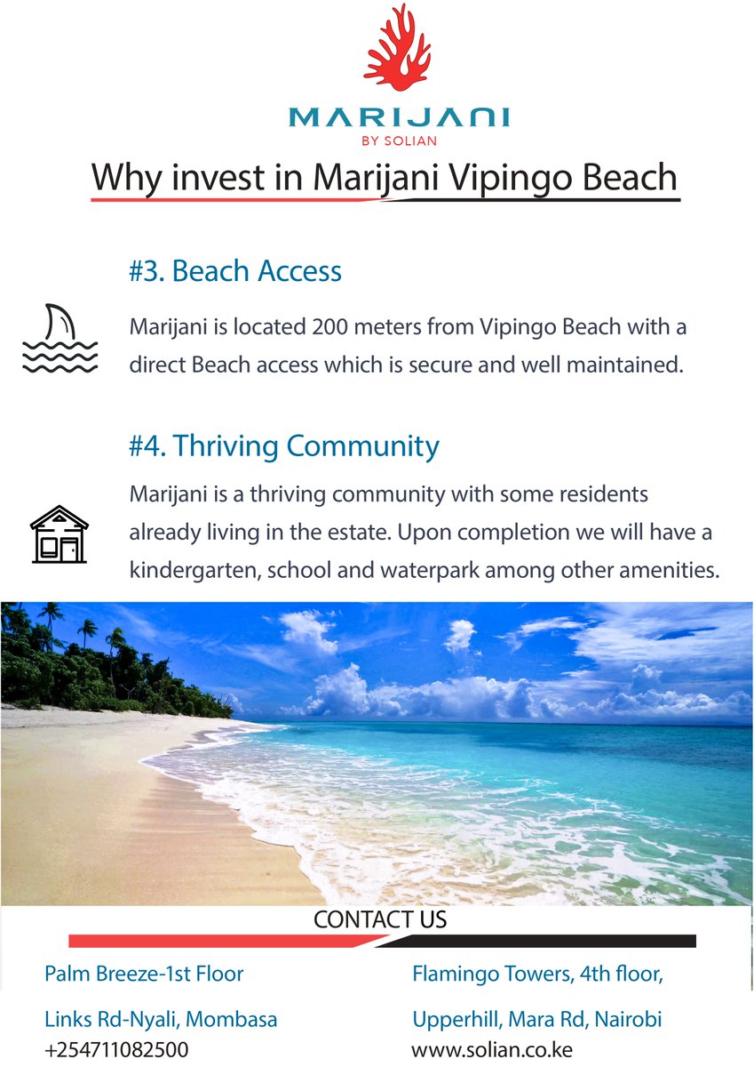 SolianKenya's tweet image. Have you ever dreamt of owning a house next to the beach? #marijani Vipingo Beach, a gated &amp;amp; controlled community located 200 meters from the beach is the ideal place to actualize your dream. For more details click on the link solian.co.ke or call us on 0711 082500.